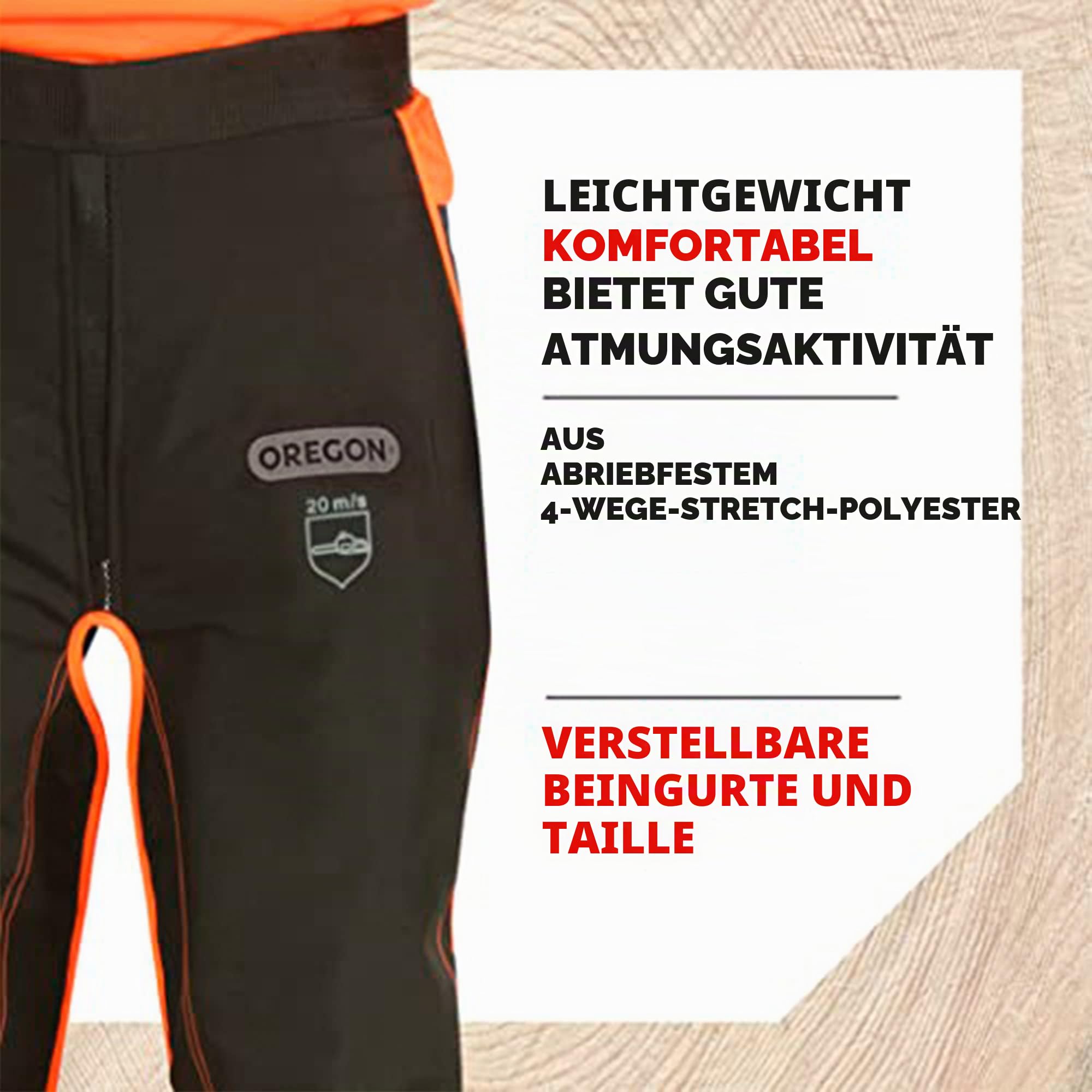 Oregon 575780 Universal Typ A Kettensägen-Sicherheitsleggings Verstellbare Schutzchaps Hose Frontschutz