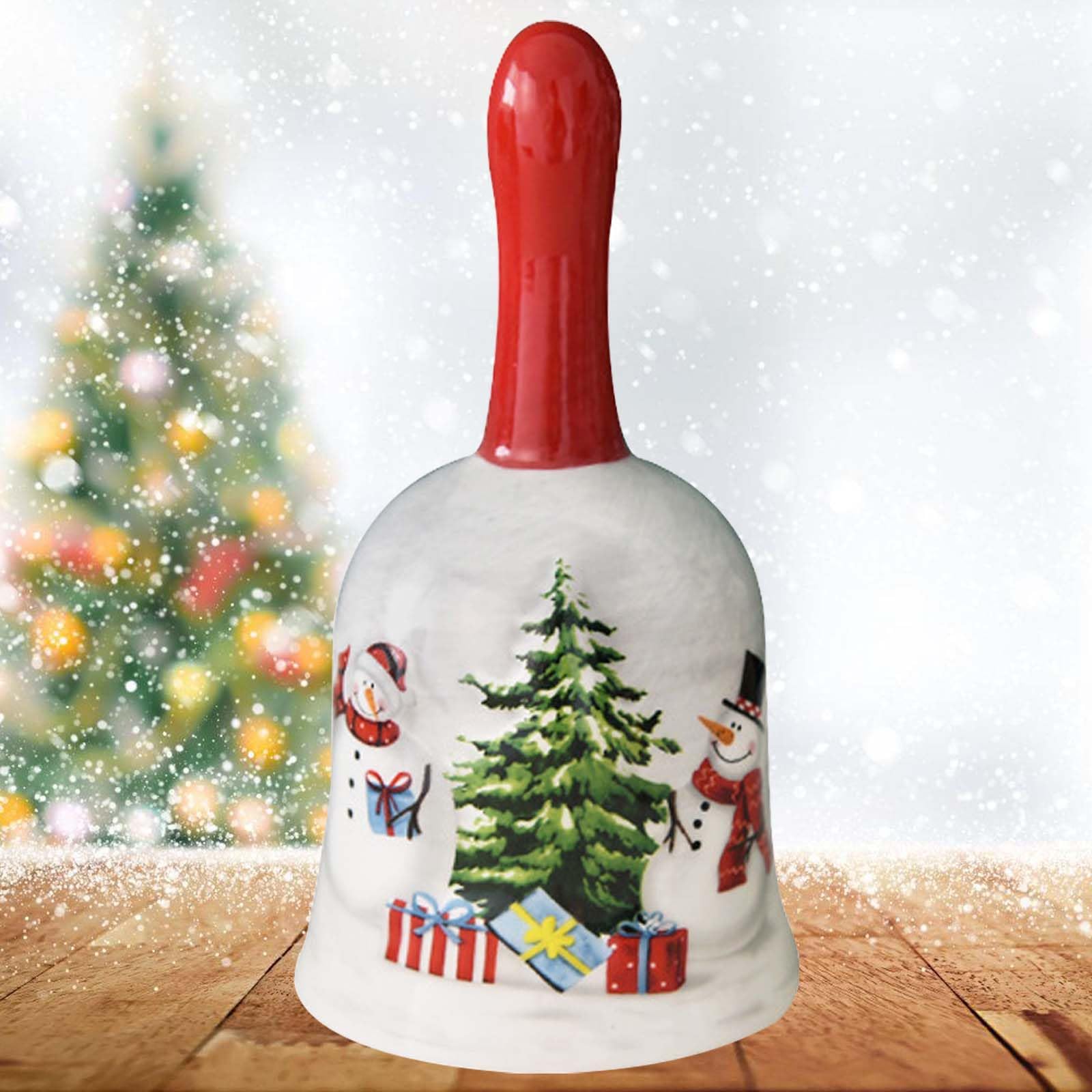 Hand Glocke, 13.5cm Keramikmaterial Weihnachten Tischglocke Porzellanglocke, Tischglocke mit Weihnachten Inspirierte Muster für Abendessen am Empfang, Hotelservice, Meditationsgebet