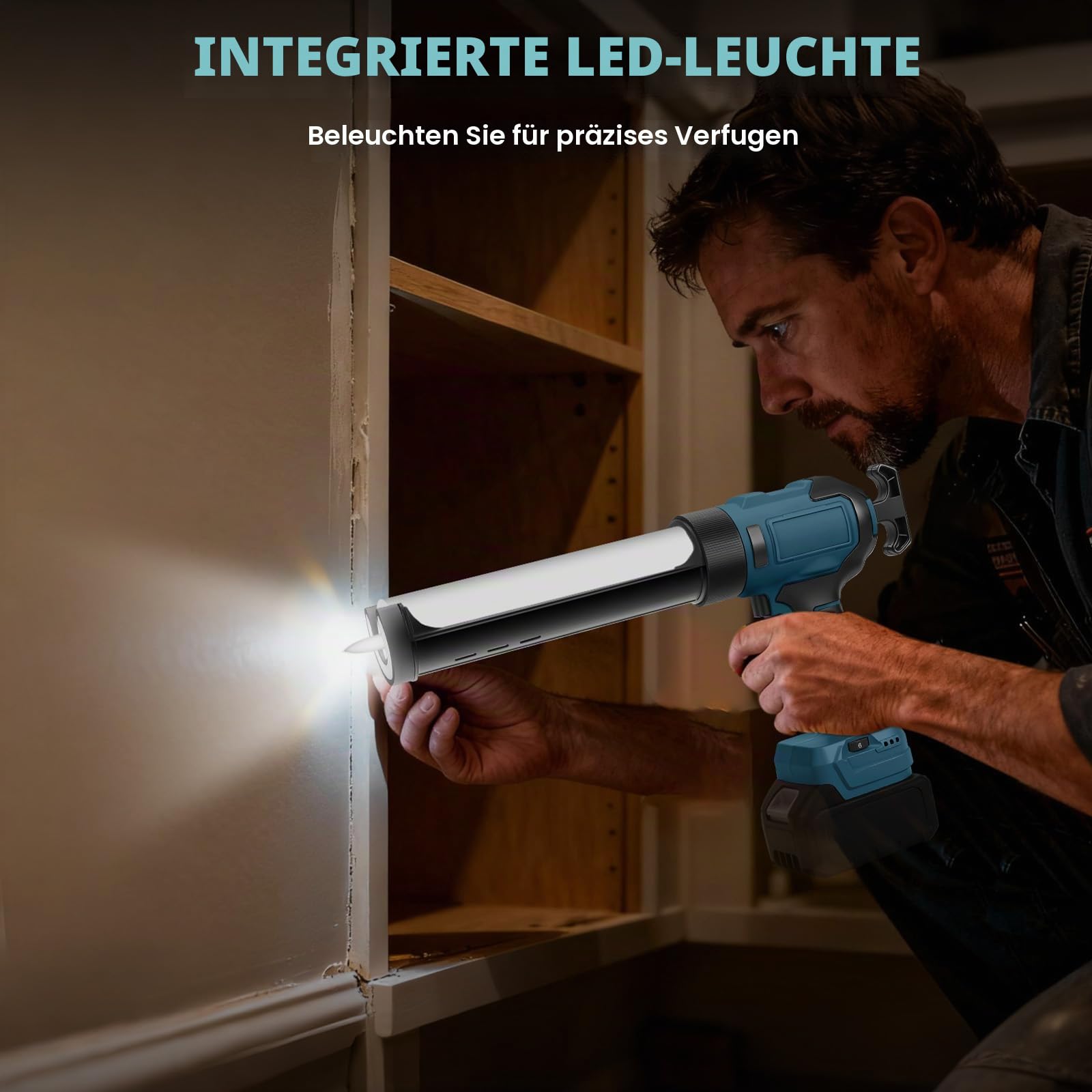 Akku Kartuschenpistole kompatibel mit Bosch B 18V-Akku (ohne Batterie) | elektrische Dichtungspistole, mit 6 einstellbaren Geschwindigkeiten, Digitalanzeige und LED-Licht, zum Füllen und Abdichten