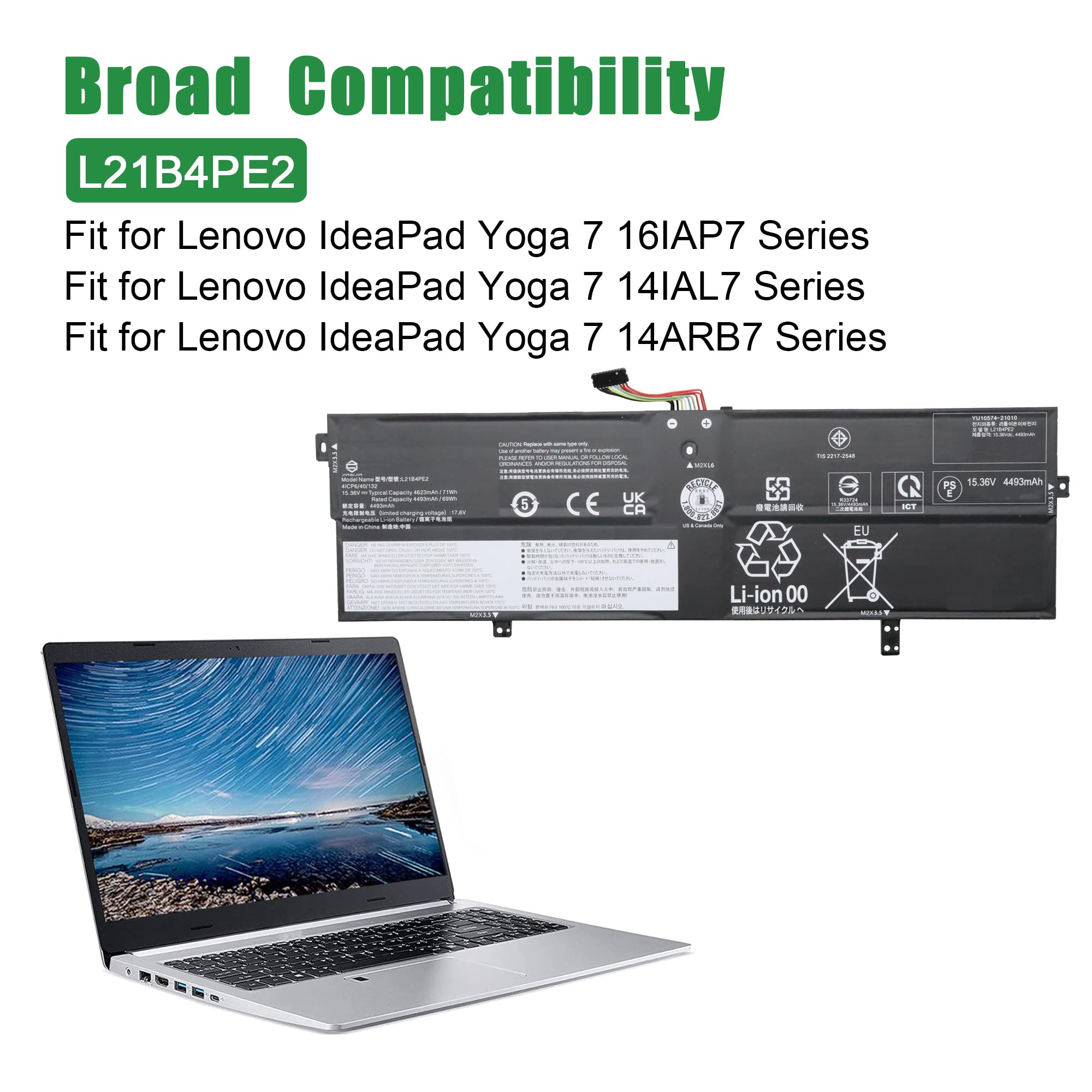 Batteria Per Laptop L21B4PE2 – Compatibile Con Lenovo IdeaPad Yoga 7-14IAL7, 7-16IAP7 – 71Wh