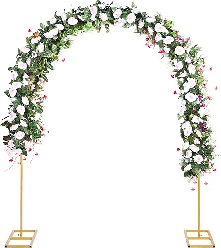 Miniatura 6 de DOEWORKS Soporte de telón de fondo de arco de boda dorado de 6.5 pies para boda, exhibición floral con parte superior semicírculo, fiesta de