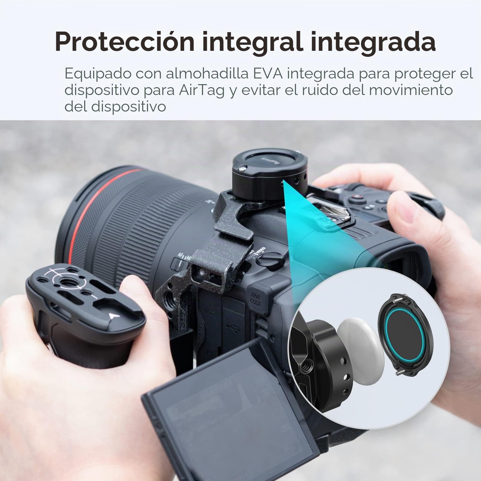 SMALLRIG Cage para AirTag, AirTag Jaula Montaje Adaptador con Doble Tornillo de 1/4"-20 Compatible con Placa de Cámara y Jaula - MD4149