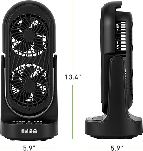 Miniatura 2 de Holmes DuoBreeze - Ventilador de escritorio de doble aspas de 13 pulgadas, tecnología Clean Breeze, cabezal de inclinación ajustable, 3 velocidades,