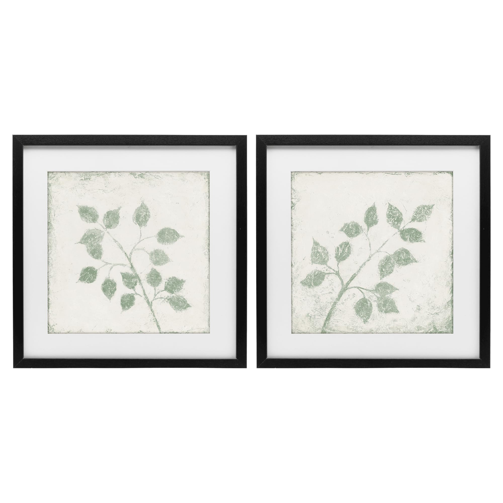Stupell Industries Midnight Black (Textured) 'November Leaves Soft Plants'| 2Pc Framed Print Under Glass Set