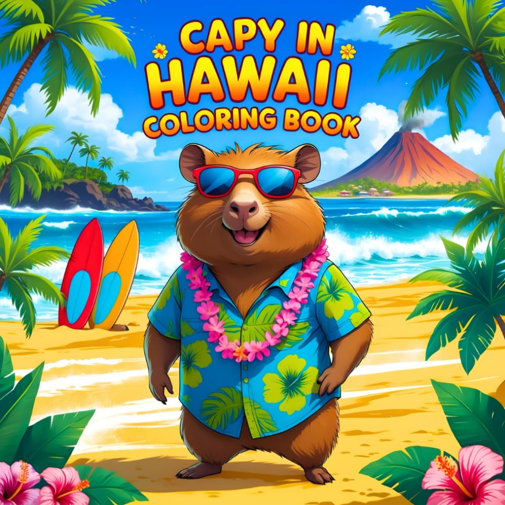 Capy In Hawaii Coloring Book: +35 Pages | Bold & Easy Capybar In vacation | Summer Island Vibes | Relieve Stress for Children, Toddlers and Adults