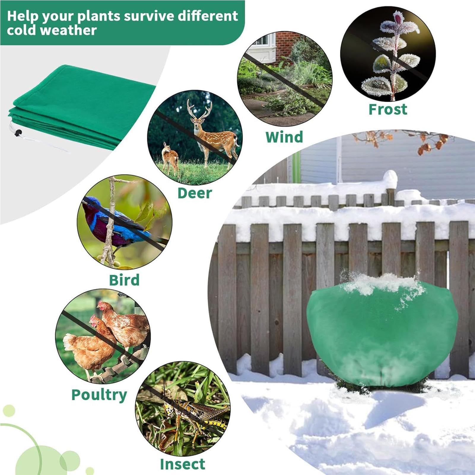 Protection des, Couverture Ronde pour l'hiver – Barrière réutilisable avec Cordon de Serrage pour arbustes, serres, Arbres, parterres surélevés, légumes, Balcon