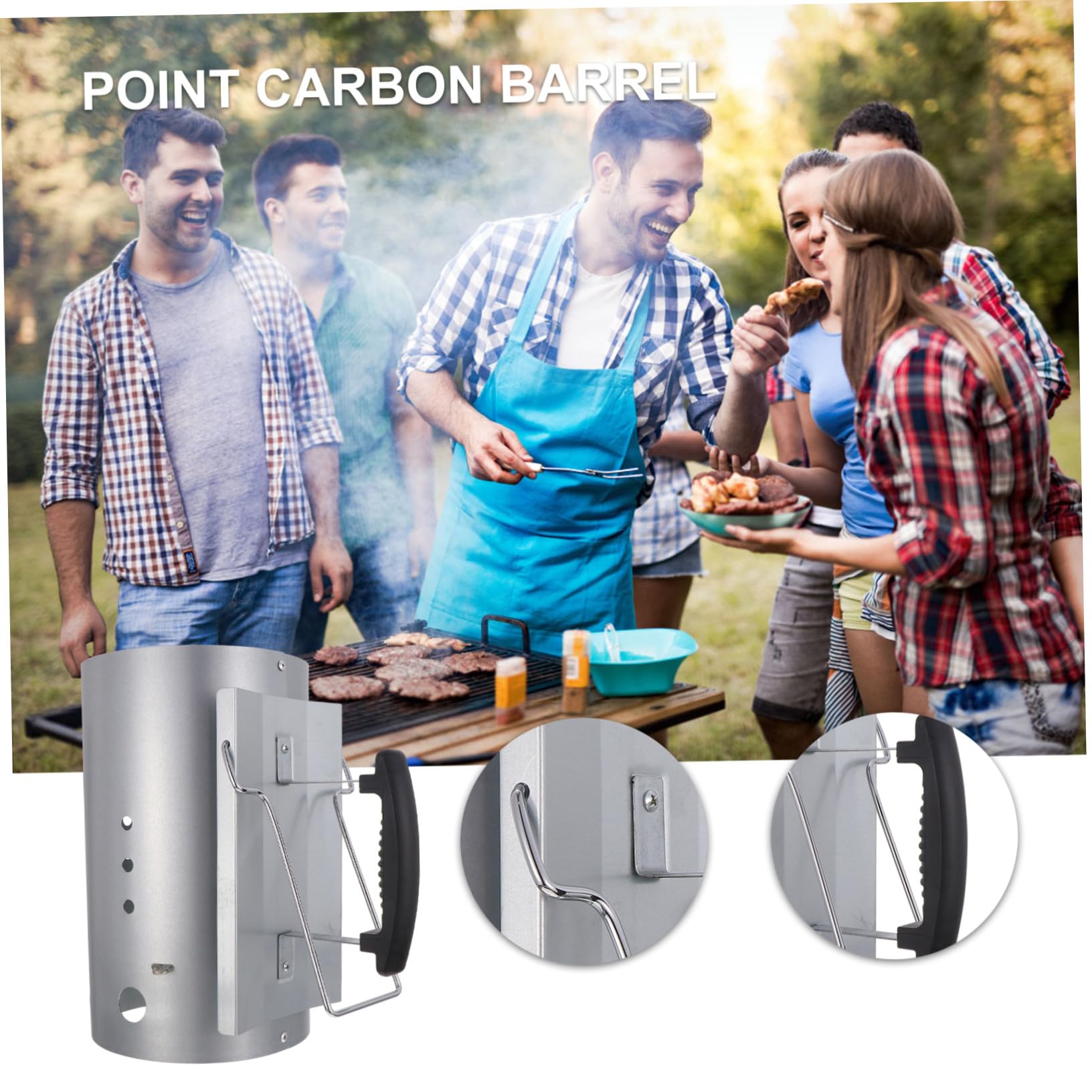 Accenditore per Carbone Barbecue Zincato Manico Nylon, Strumento per Grigliare e Avviamento Rapido, per Cucina all’Aperto, Campeggio e Giardino, Base Ampia Prese D’Aria