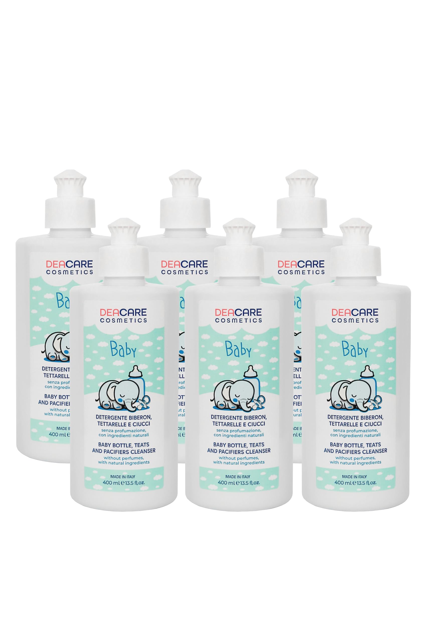 Deacare Baby KIT 6 DETERGENTE BIBERON TETTARELLE E CIUCCI con Enzimi di Origine Naturale, Senza Profumo, Detersivo Biberon, Rimuove Residui Cibo e Sanitizza, Dermatologicamente Testato - 6x400ml