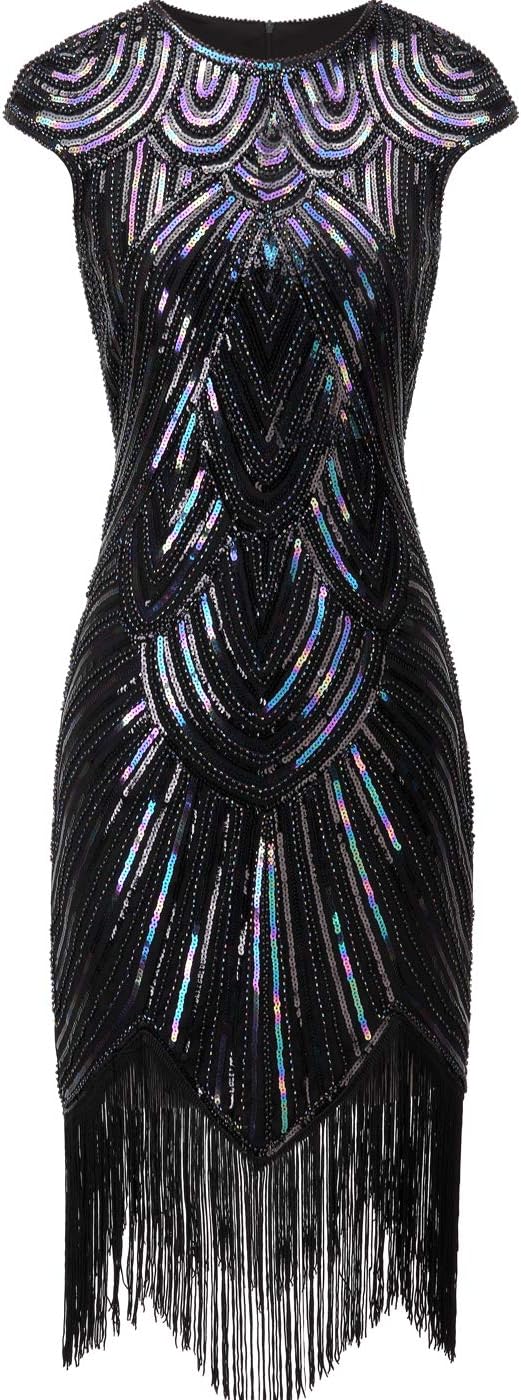 FAIRY COUPLE 1920s Sequined Embellished Tassels Hem Flapper Dress D20S002