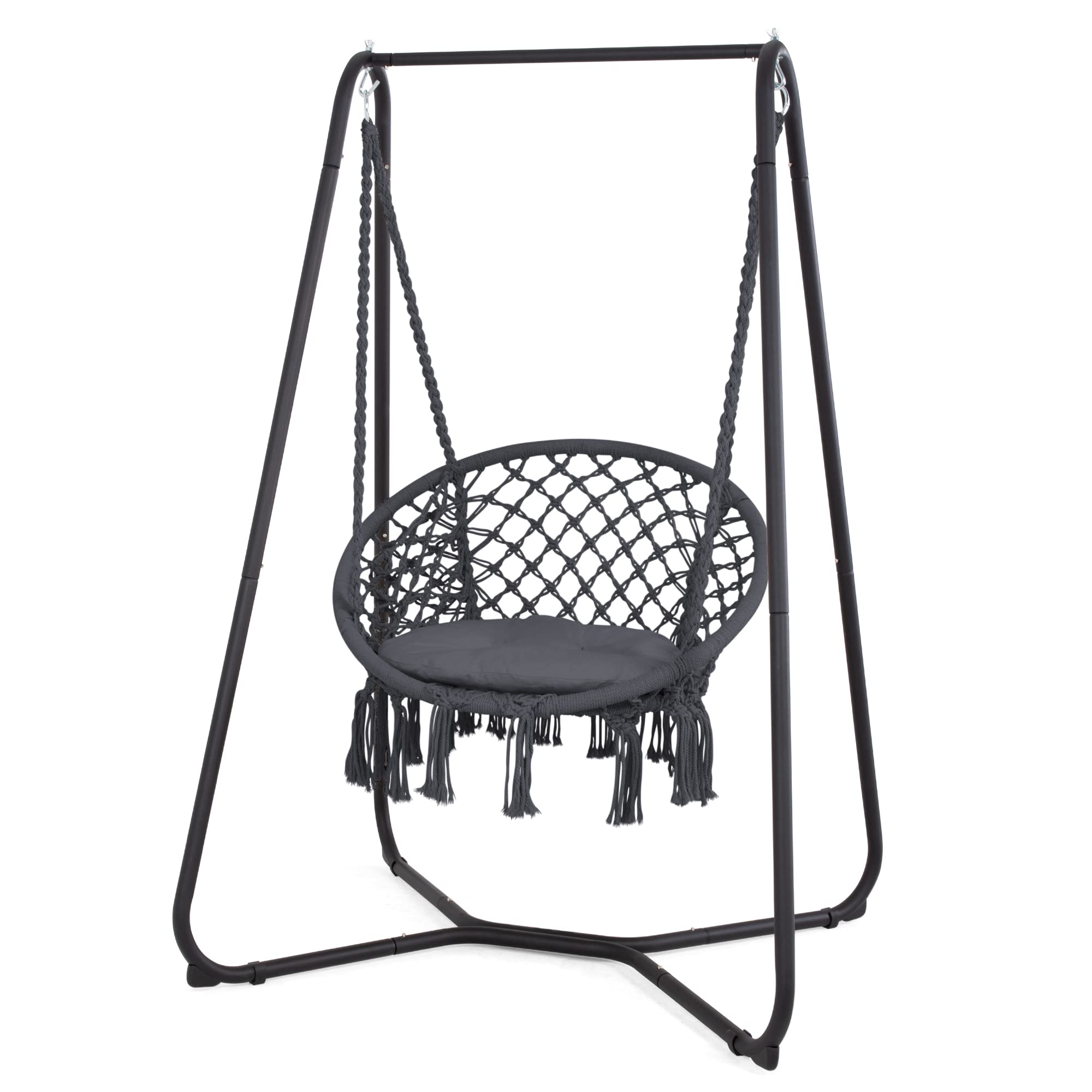 SUNCREAT Hammock Chair with Stand Included, Heavy Duty Hanging Chair with Stand, 330 lbs Capacity, Patent Pending, Grey