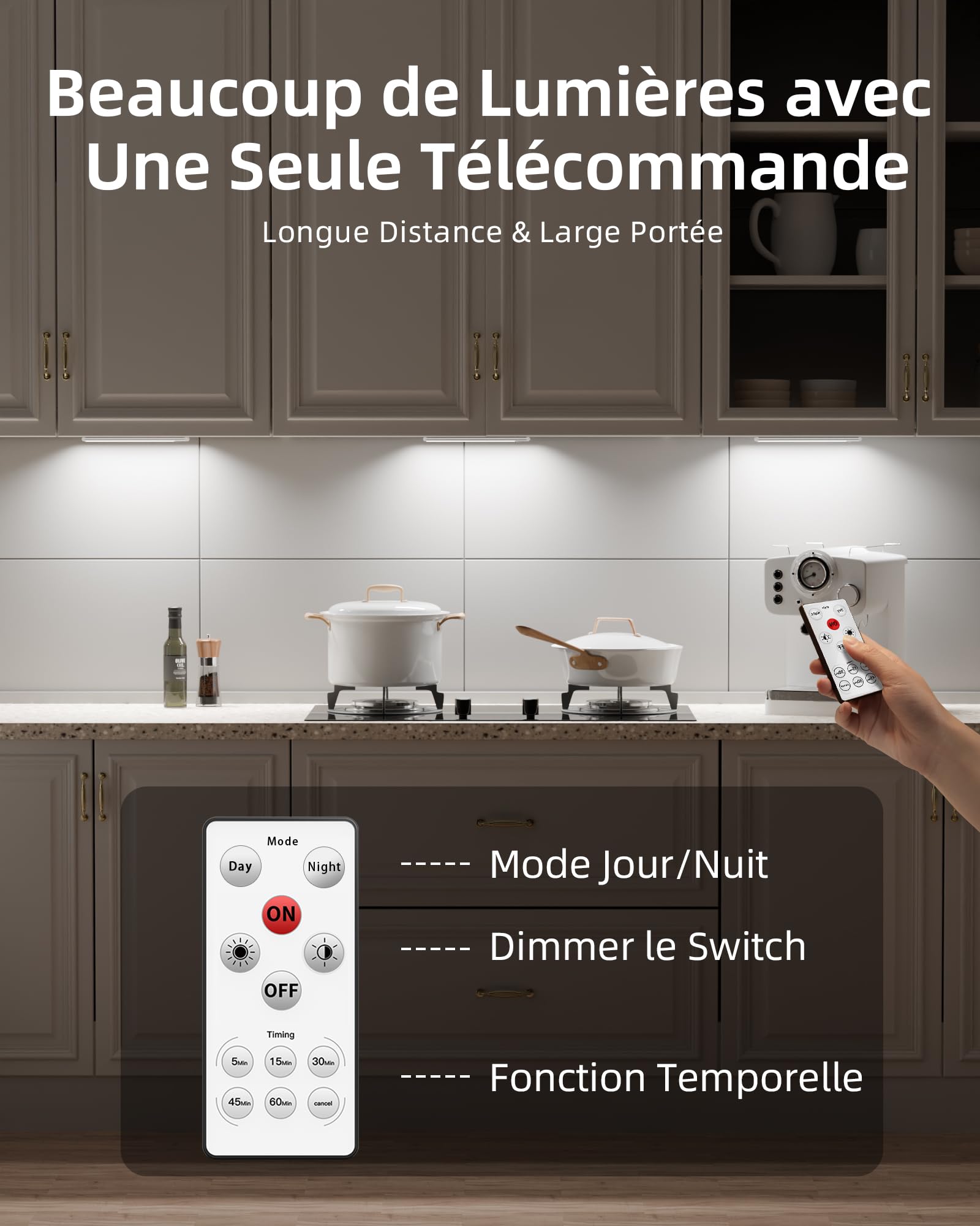 EZVALO Lampe LED Rechargeable Intérieure avec Détecteur de Mouvement, Réglette LED Cuisine 23 cm, Sans Fil avec Télécommande, 5700K 3 Modes Réglable