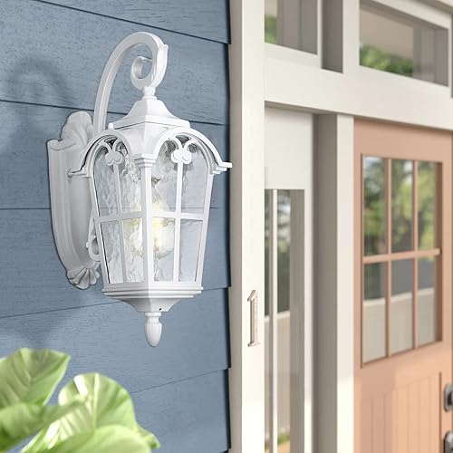 Miniatura 3 de Emliviar WE215B WH - Luces de pared para exteriores, 1 luz moderna para casa, 17.5 pulgadas de altura con vidrio de agua, acabado blanco, WE215B WH