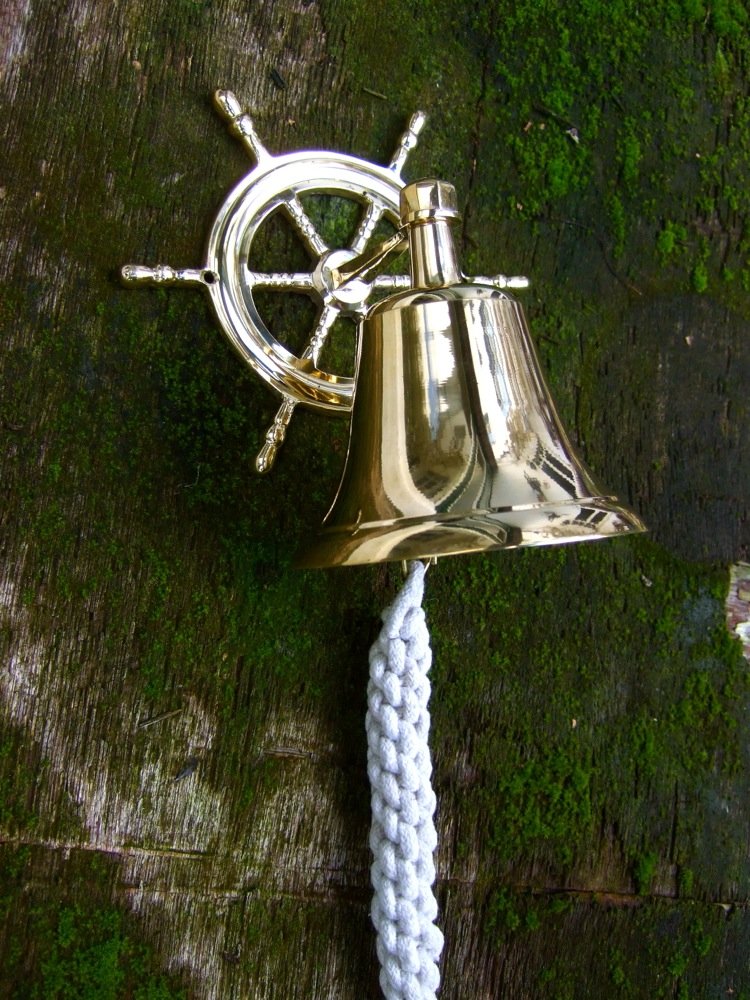 Antikas - Tür Glocke aus glänzendem Messing - hell klingende Schiffsglocke mit Steuerrad