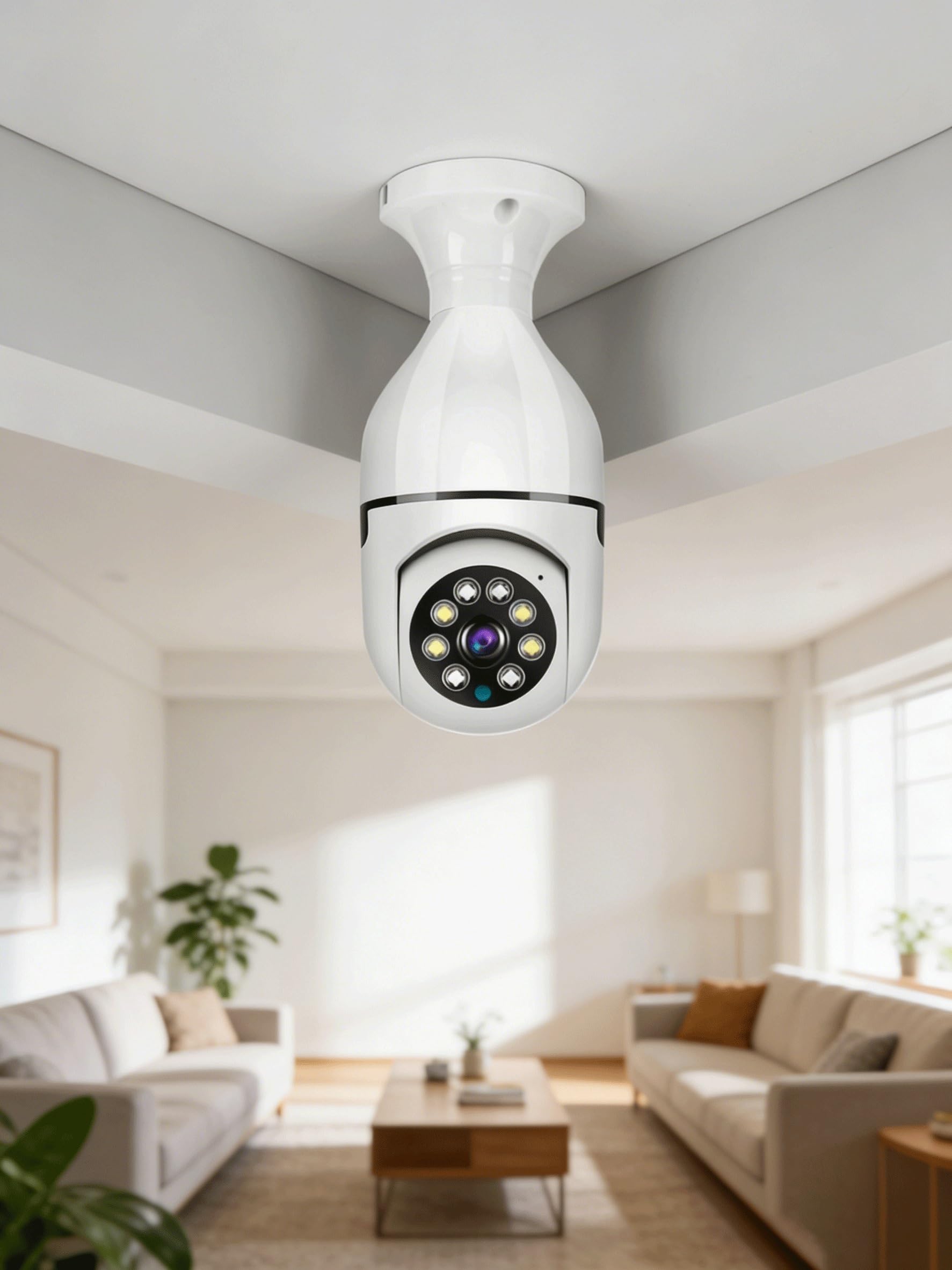 WiFi 5G Ampoule Double Bande 2MP caméra bidirectionnelle Voix AI détection Humaine Vision Nocturne E27 Protection de sécurité Surveillance Installation Polyvalente(5MP Cam 64G Card)