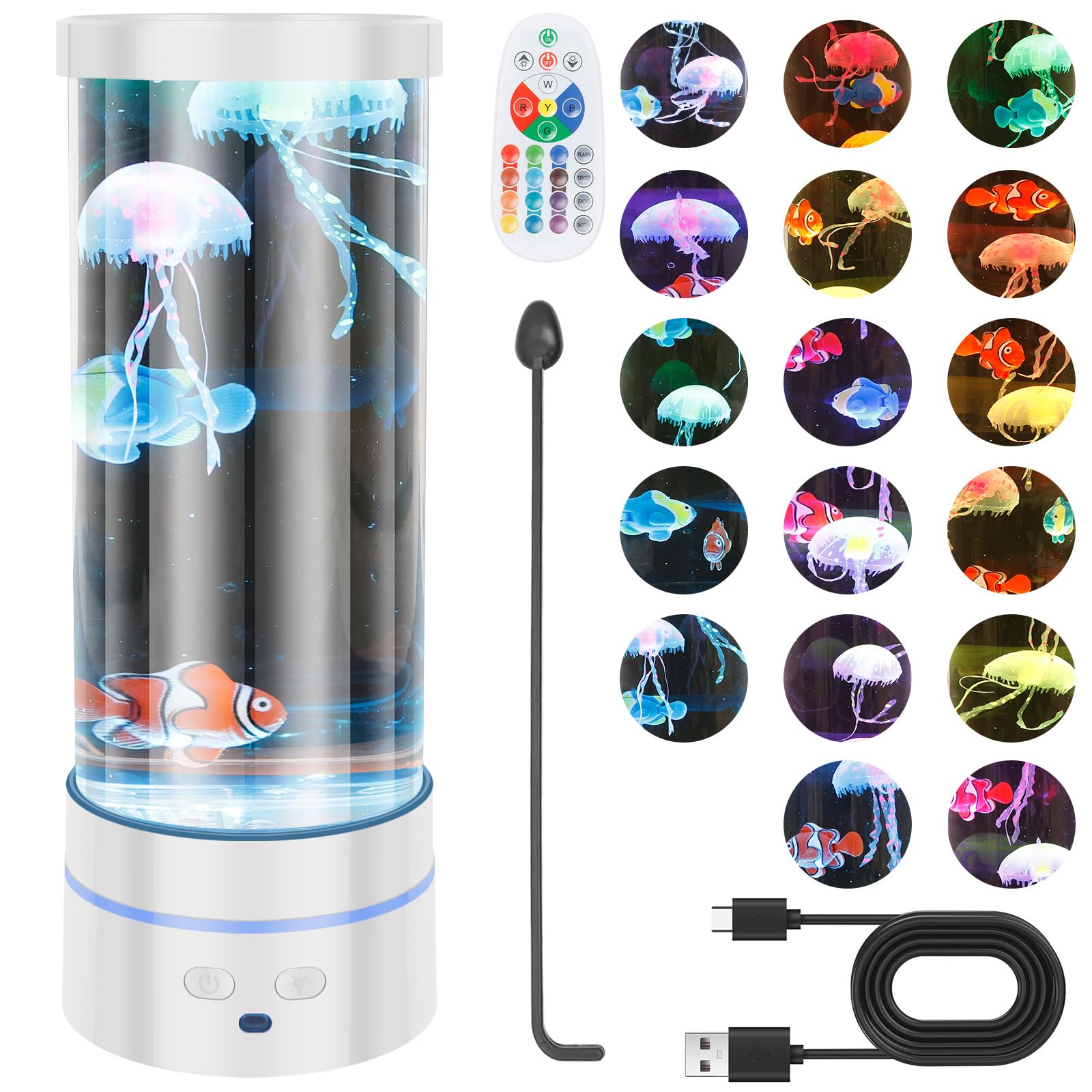 Jellyfish Lamp, LED Jelly Fish Lava Light Lamp with Remote, USB Powered Aquarium Sensory Lights with 17 RGB Color,Realistic Jellyfish Tank Mood Light for Living Room Bedroom Office Decor