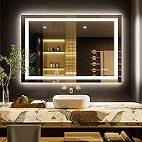 Vista 16 de Loaao Espejo de baño con LED y luces, 30 x 36 pulgadas, antiempañamiento, regulable, retroiluminación RGB, iluminación frontal, espejo de tocador