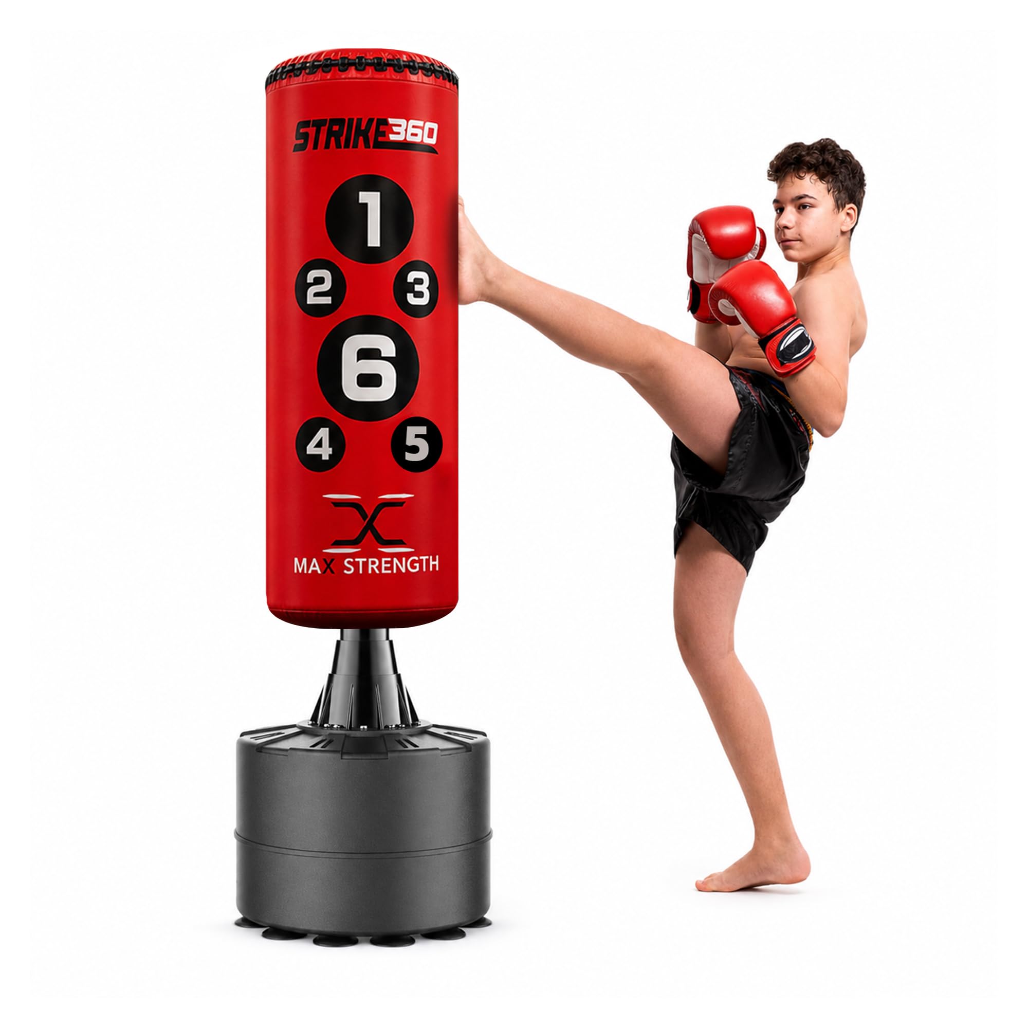 MAXSTRENGTH - Sacco da boxe da 1,5 m, con base stabile e resistente e riempita con acqua, perfetto sparring per MMA fitness, boxe, allenamento in palestra, arti marziali, sacco da boxe per bambini