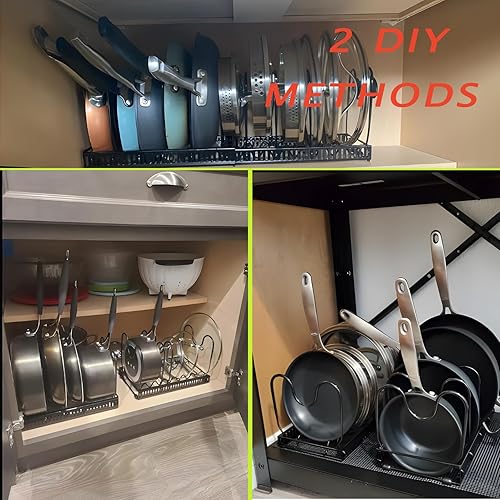 Miniatura 2 de SHUOXIANG Organizador de sartenes expandible para gabinete, soporte para tapa de olla con 10 compartimentos ajustables para armario de cocina,