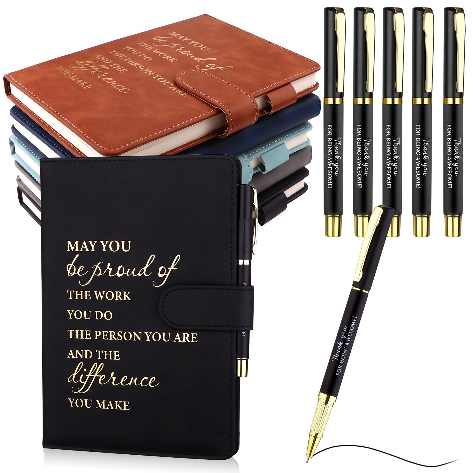 10 Pcs Employee Appreciation Gifts Bulk Inspirational Pens with Motivational Notebooks Coworker Appreciation Leather Journal Positive Pen Thank You Gift for Colleague Staff Teacher Team Leaving Gift