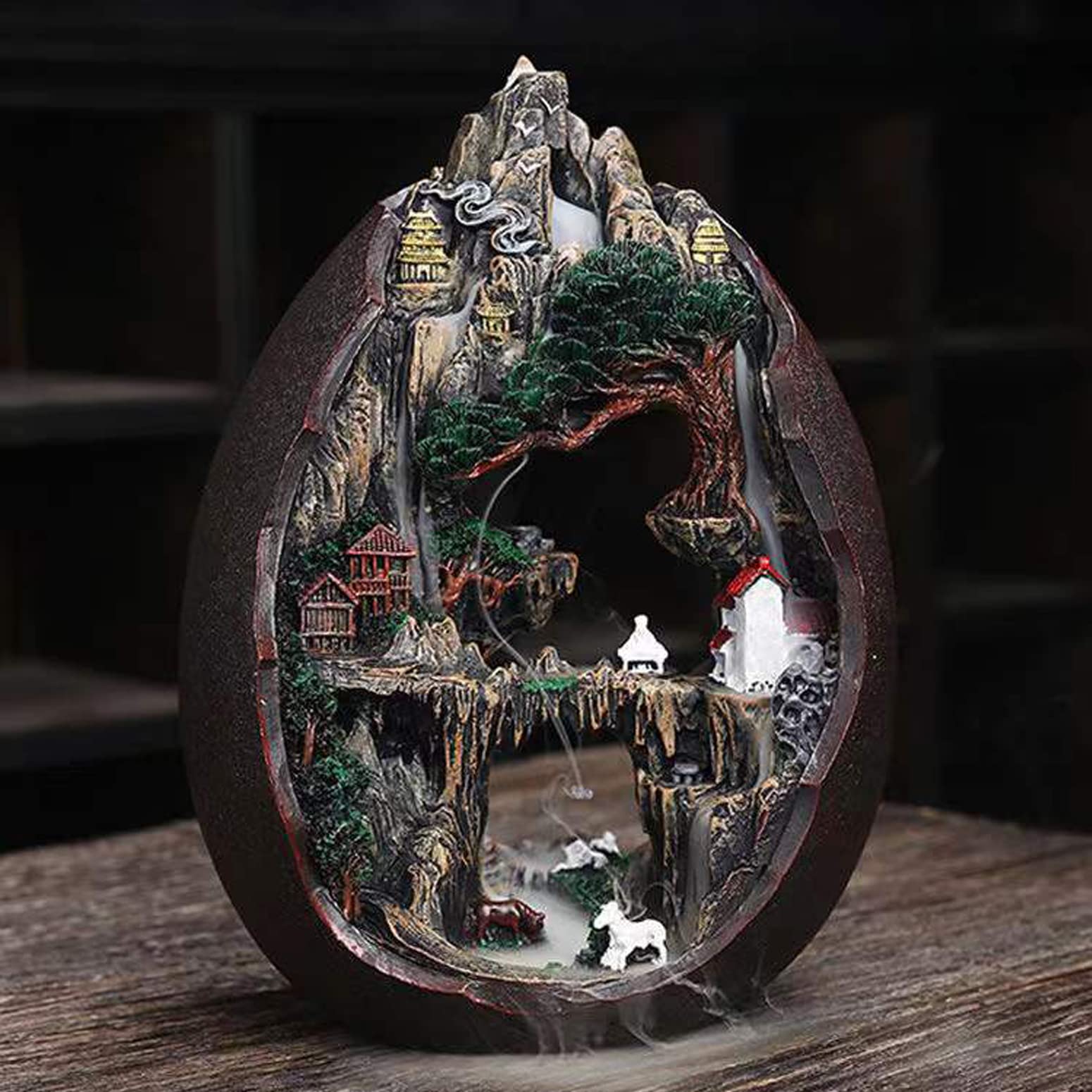 Zvaiuk Mountain Waterfall Incense Burner，Backfall Incense Holder River, Incense Falls Meditation Decor for Room with Upgrade Incense Cones and Accessories (2side)