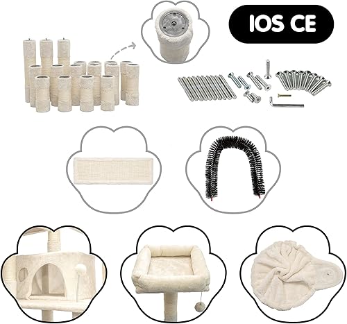 Miniatura 4 de FOOWIN Árbol grande de 68 pulgadas para gatos de varios niveles, torre alta para gatos con 2 condominios grandes y cepillo de pelo para gatos, árbol