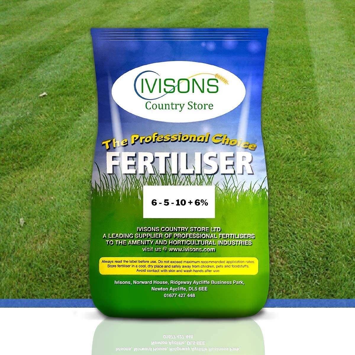 IvisonsMini LAWN GRASS FERTILISER FEED 6-5-10 + 6% IRON FOR A TRUE GREENER LAWN 10kg