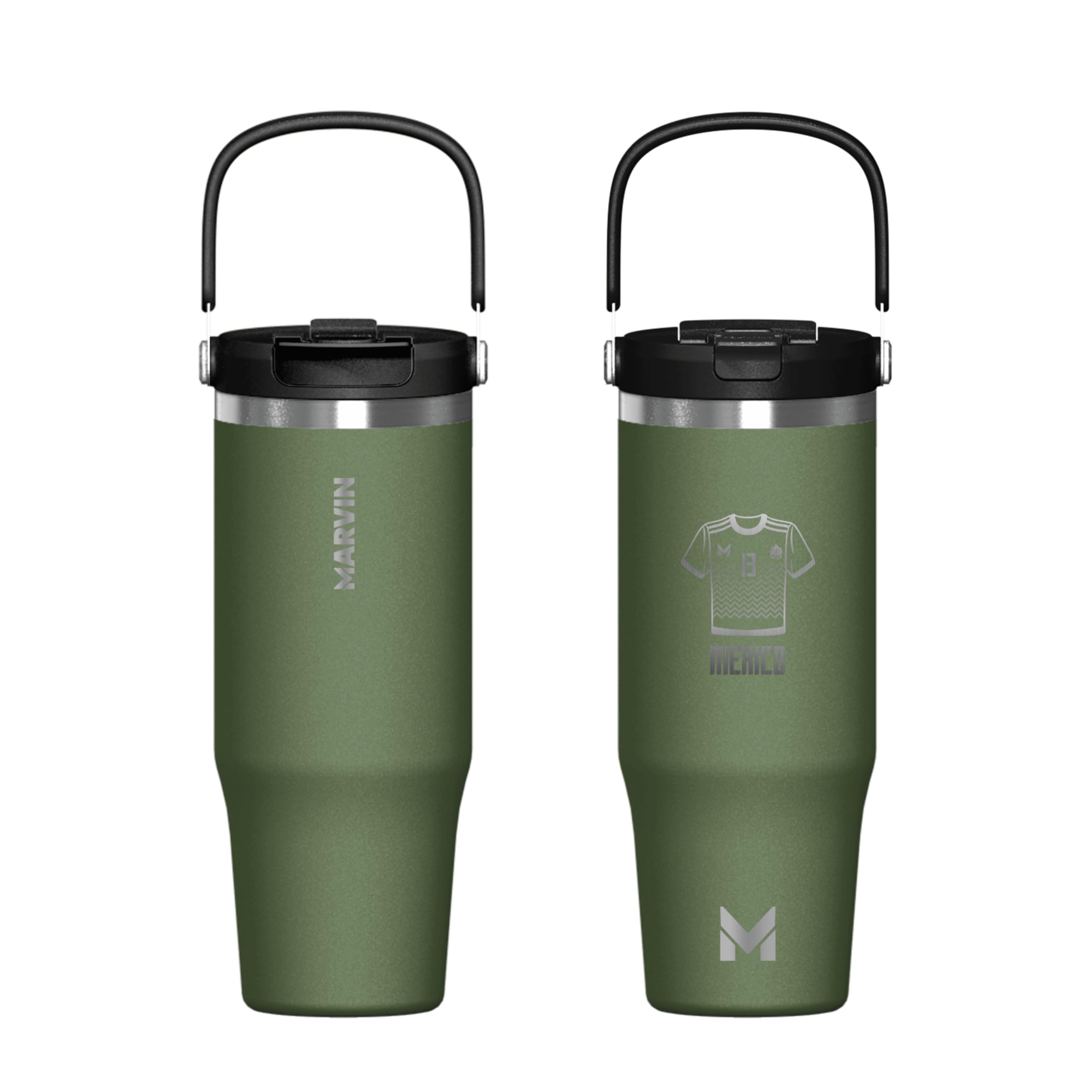 MARVIN The Iced México Termo de Acero Inoxidable 1 L con Aislamiento Térmico de Doble Pared, Asa de Transporte Integrada y Tapa con Cierre, Color Cadet