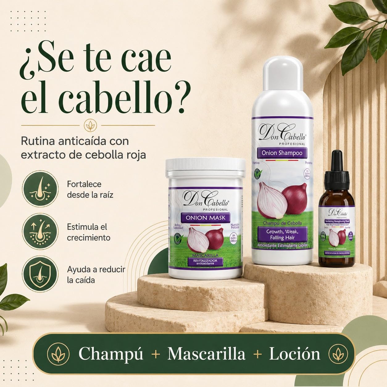 Don Cabello Pack Cebolla Roja Anticaída, Champú y Mascarilla sin Olor, para Cabello Débil o Graso, Fuerza, Brillo y Volumen (500 ML)