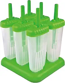 Tovolo Moldes de picolé com palitos (pacote com 6, Groovy) - Moldes e palitos reutilizáveis para picolés caseiros e lanches congelados - Máquina de picolé empilhável com tampa, lavável na lava-louças