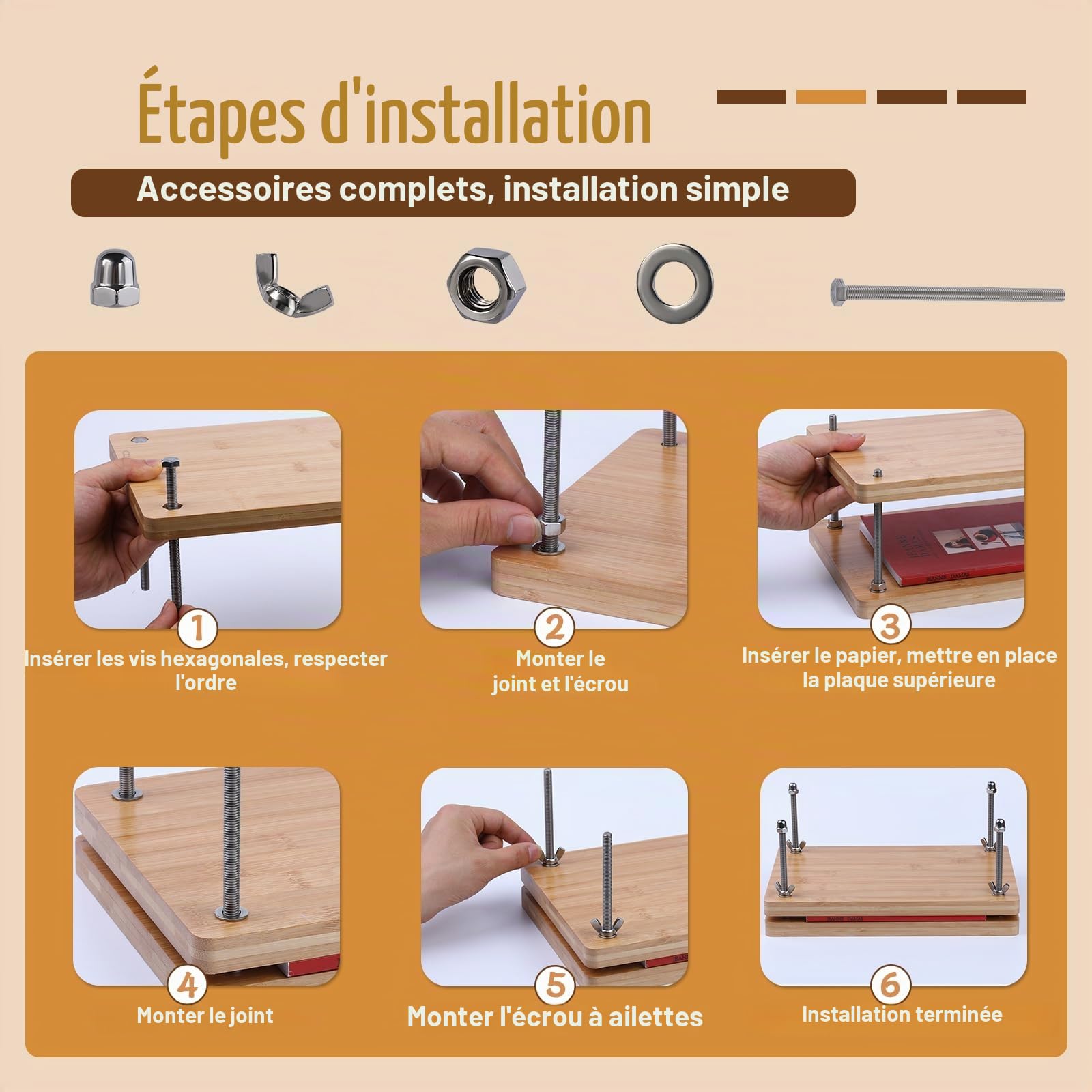 Wankon Kit de reliure pour livres, outils et matériaux de reliure avec presse en bois (30 x 19,2 cm), pliage et couverture de livre