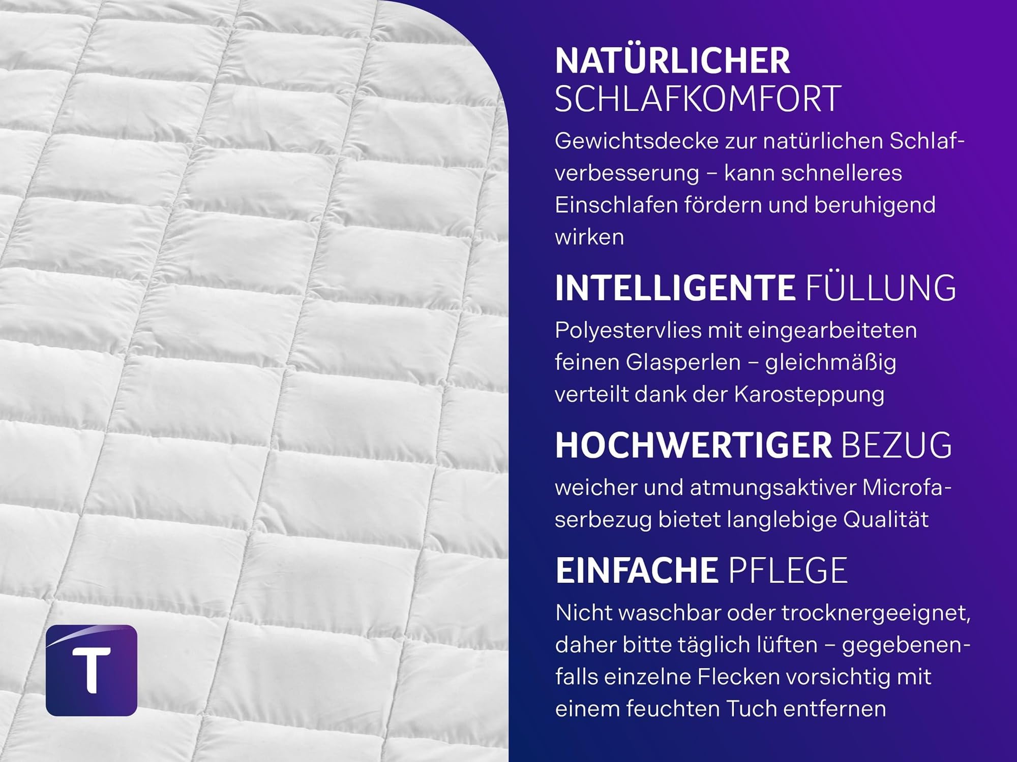Traumnacht Entspannungsdecke 135 x 200 cm, 4 kg Gewichtsdecke zur Beruhigung und zum Abbau von Stress, empfohlen für Erwachsene, Öko-Tex zertifiziert, produziert nach deutschem Qualitätsstandard
