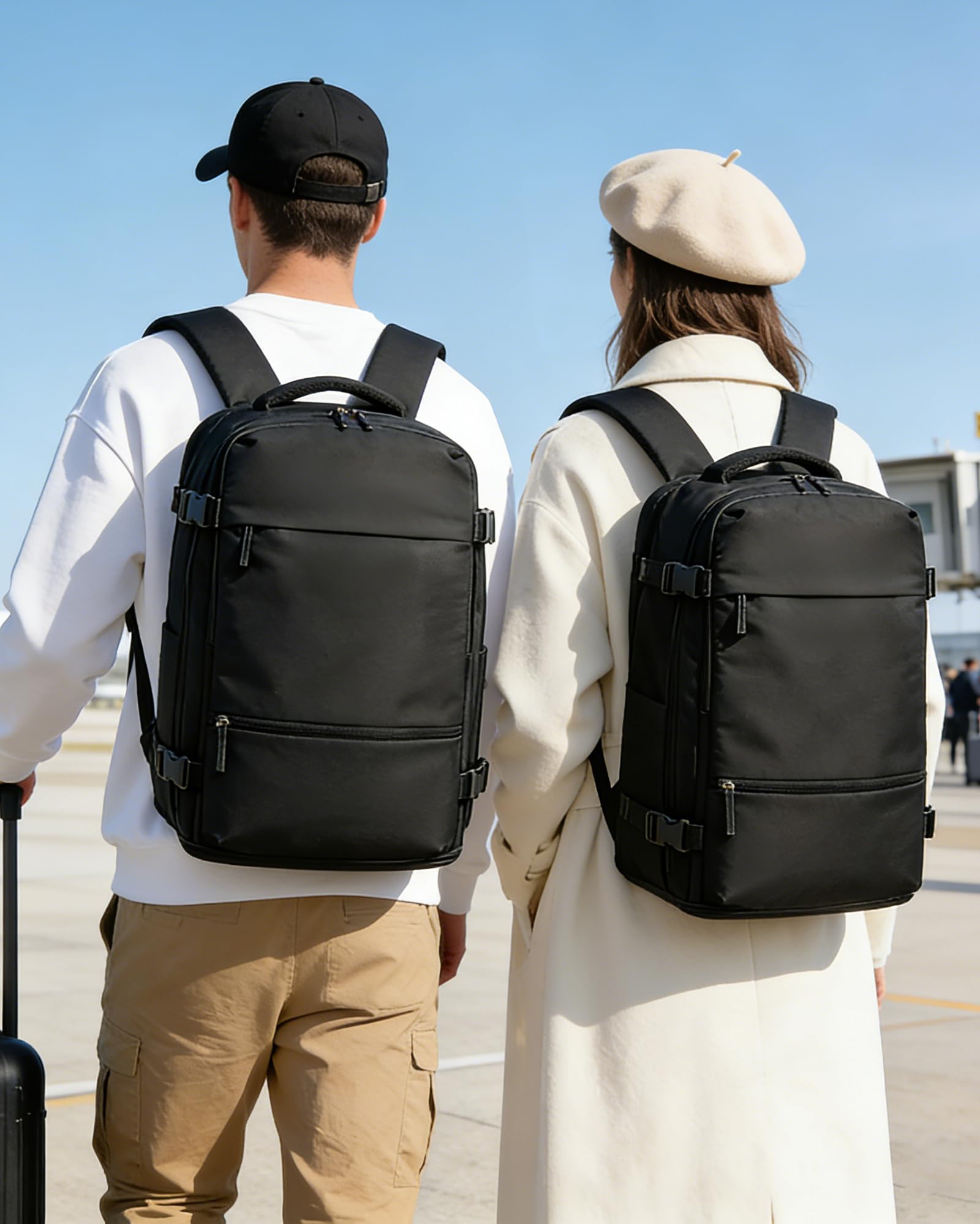 HPLQQ Borsa da Cabina per Ryanair 40x30x20 Zaino Sottovuoto da Viaggio con Pompa Aereo Bagaglio a Mano per Easyjet Impermeabile Lavoro e Scuola Trekking Casual Daypack per 14" laptop,B01-Nero