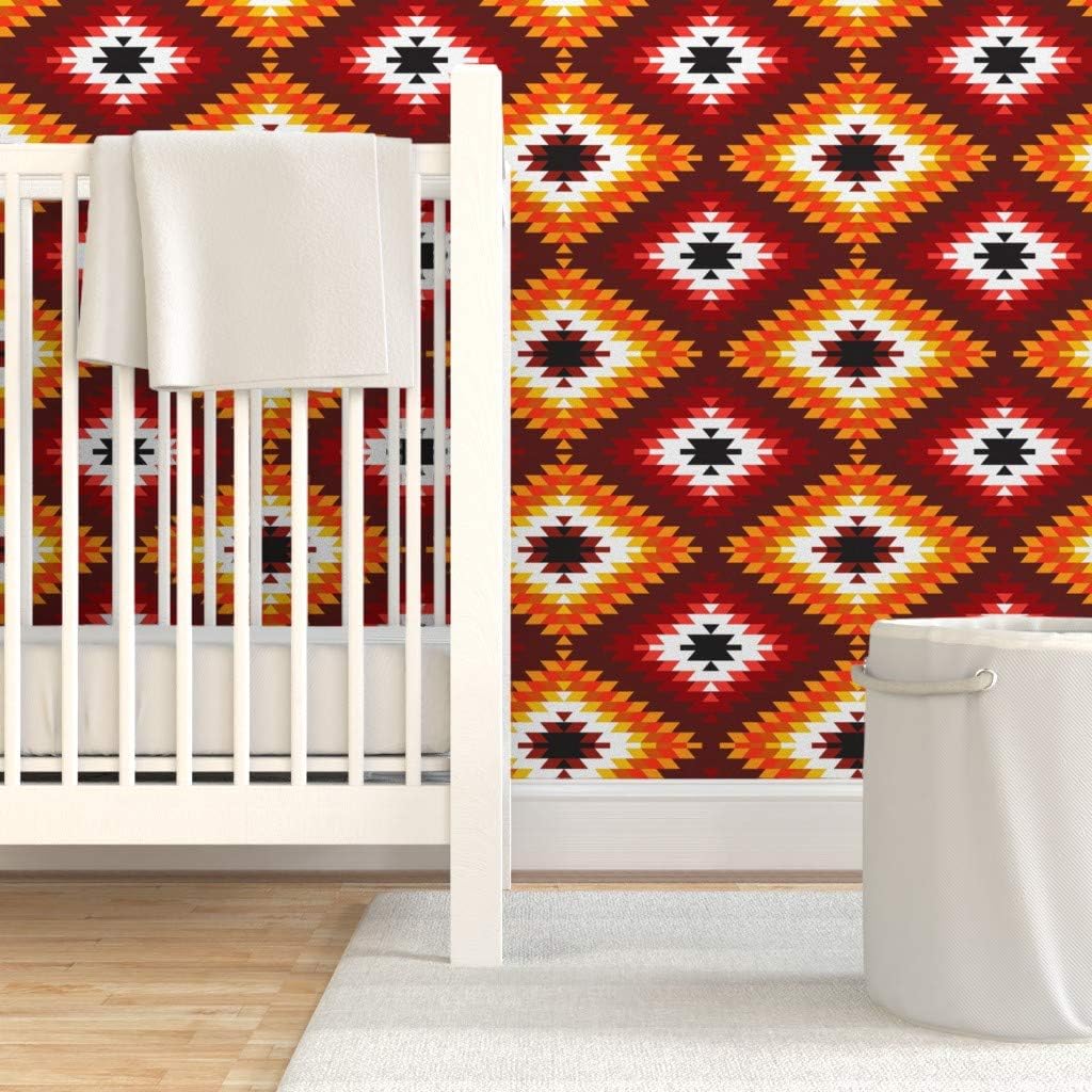 Spoonflower Peel & Stick Wallpaper 3ft x 2ft - Kilim Abstract Folk Ethnic Mexican Custom Removable Wallpaper