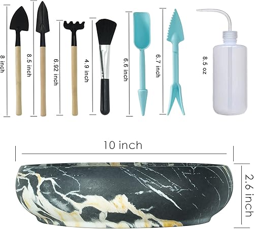 Miniatura 3 de Macetas para suculentas, macetas grandes de 10 pulgadas con drenaje, maceta de mármol de cerámica para bonsái con soporte, maceta poco profunda para