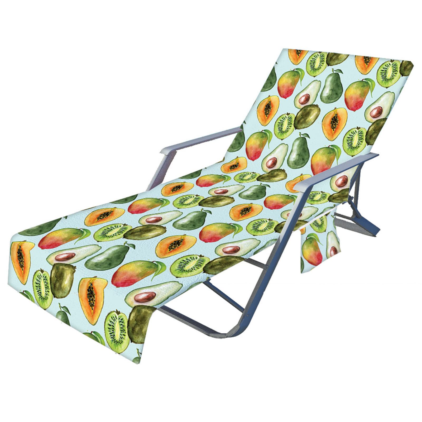 RRrawgff Beach Chair Cover Towel, Fruit Pattern Beach Towel Lounger Bags with Pockets Sunbed Towels Fitted Microfiber Sun Lounger Towels for Summer Garden Pool Vacation (Mango)