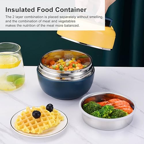 Miniatura 4 de Haofy Cajas, 0.8L de Acero Inoxidable Termal Caja de Almuerzo de 2 Capa Aislamiento Contenedores de Almuerzo Vacío Aislado