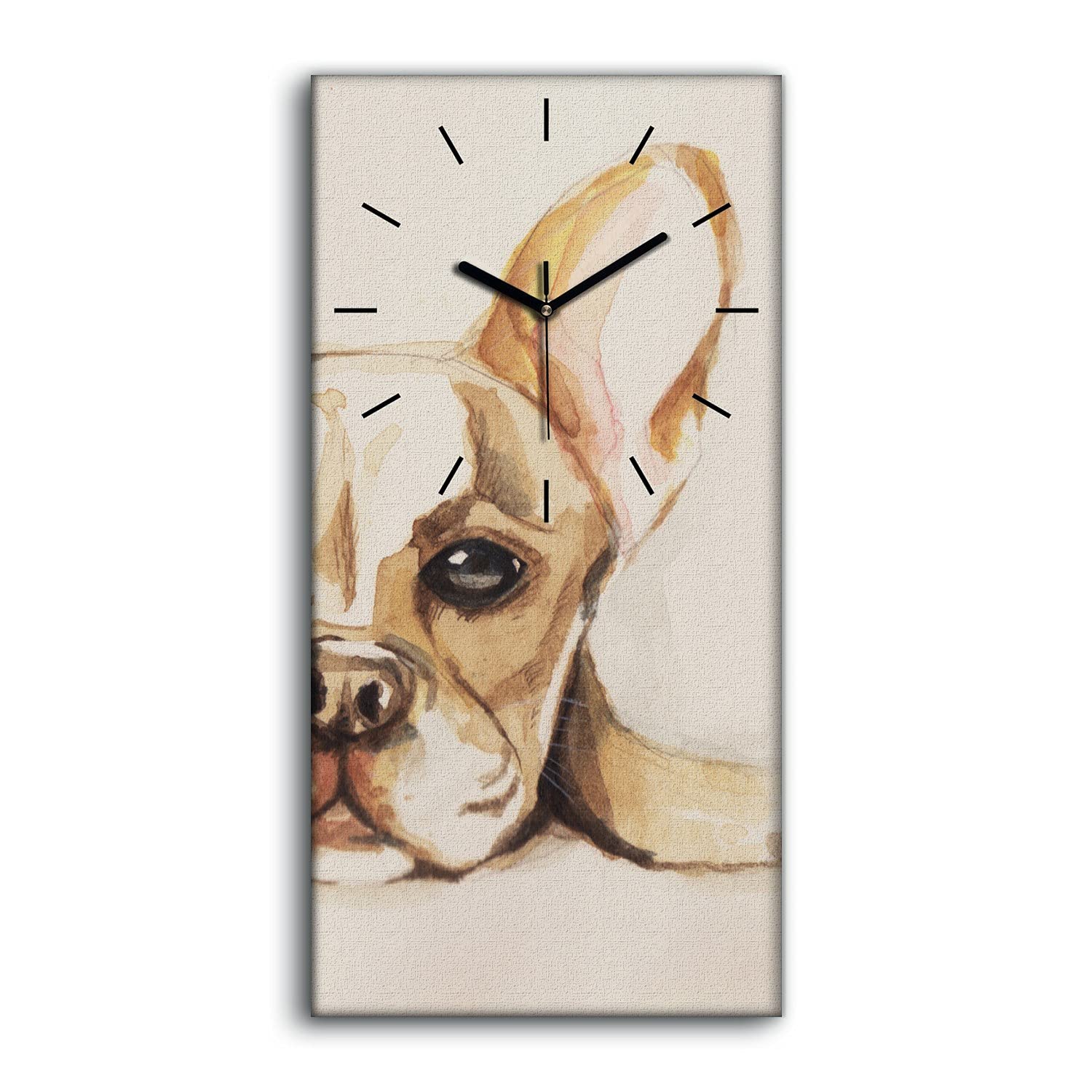 Horloge sur toile bouledogue silencieuse sans tic-tac 30x60 cm