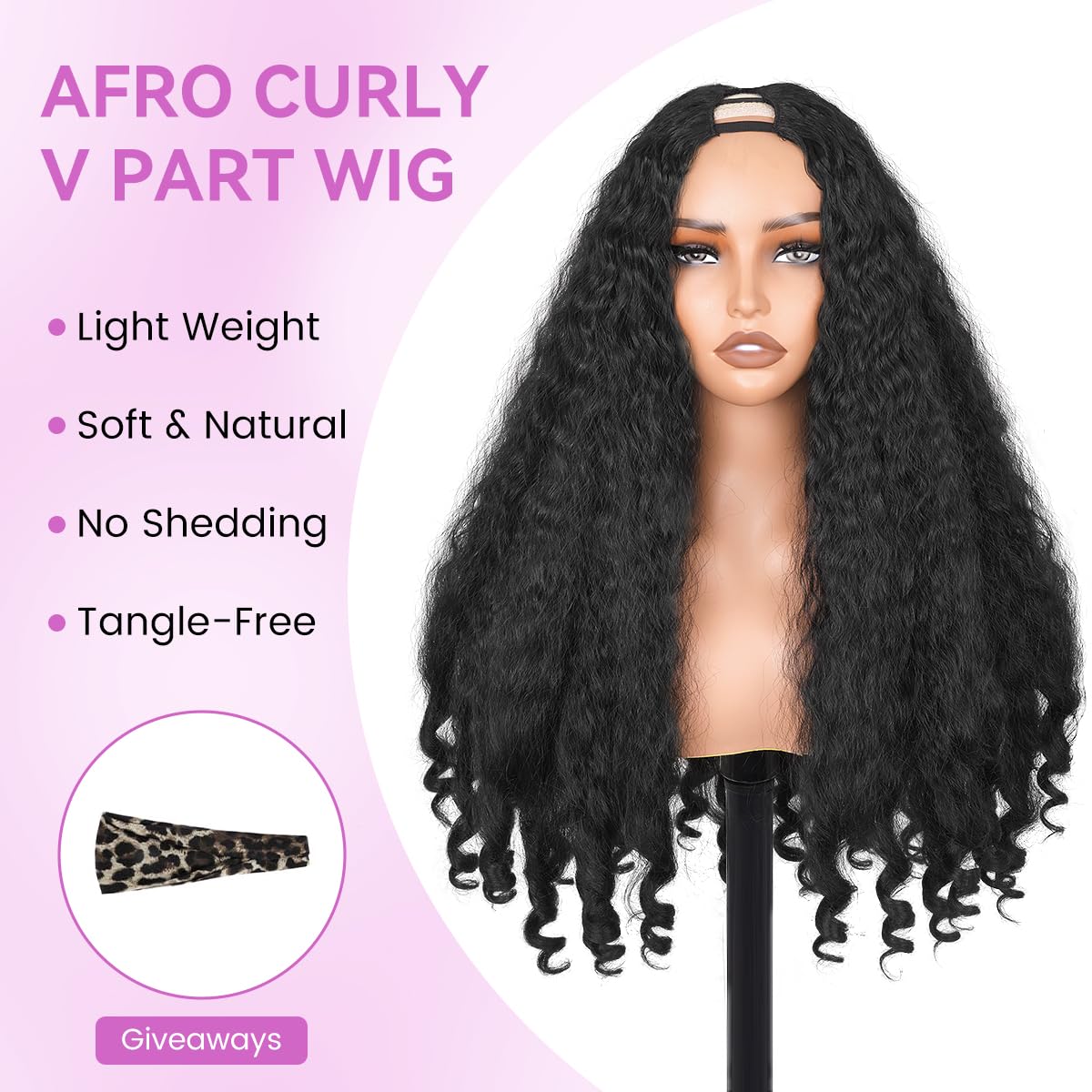 Afro Kinky Curly Wig for Black Women,V Part Wig Synthetic Braided Hair Teture with Unique Bouncy Curls in the End,Wear and Go Glueless Wigs Soft Full Curly Wigs No Leave out Clip Half Wig(Natural #1B)