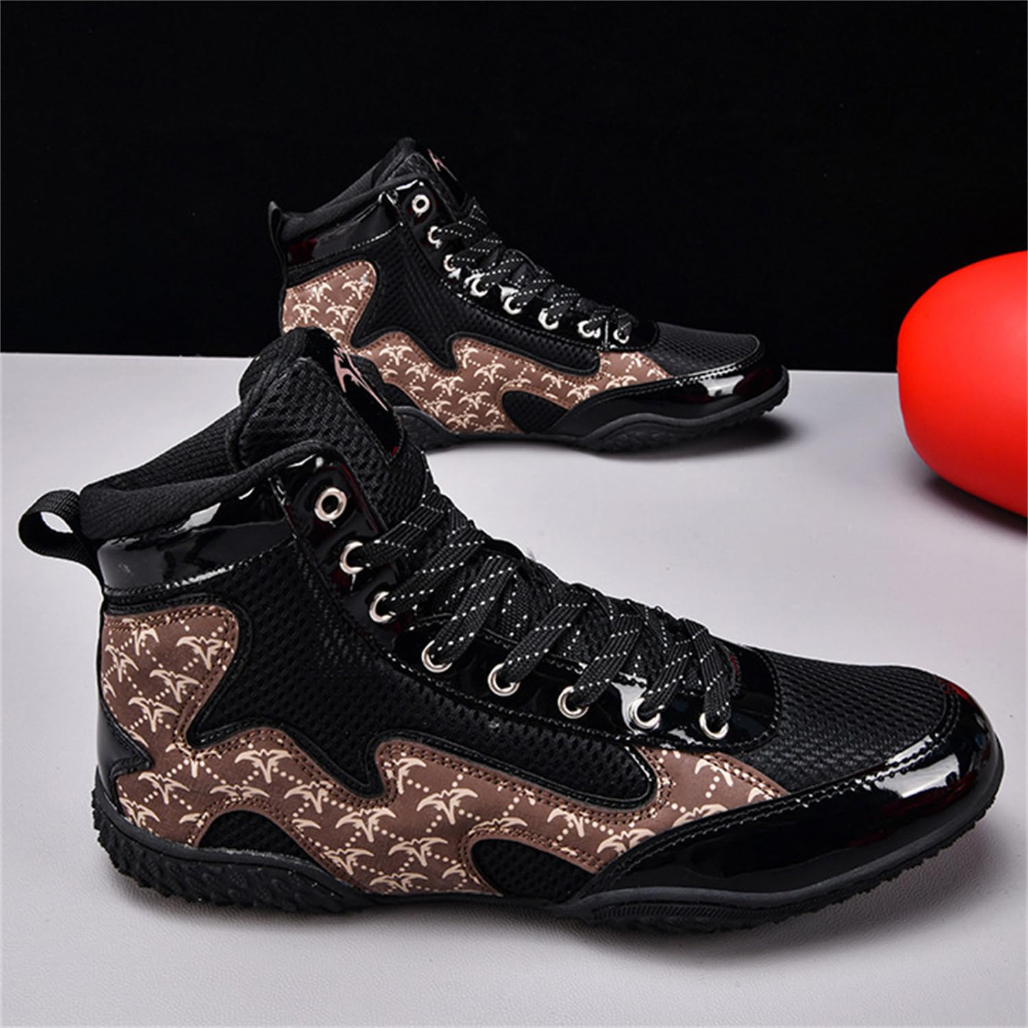 Stivali da Wrestling E Boxe, Scarpe da Combattimento Alte per Allenamento Uomo Donna Kickboxing E Sparring,Nero,45 EU
