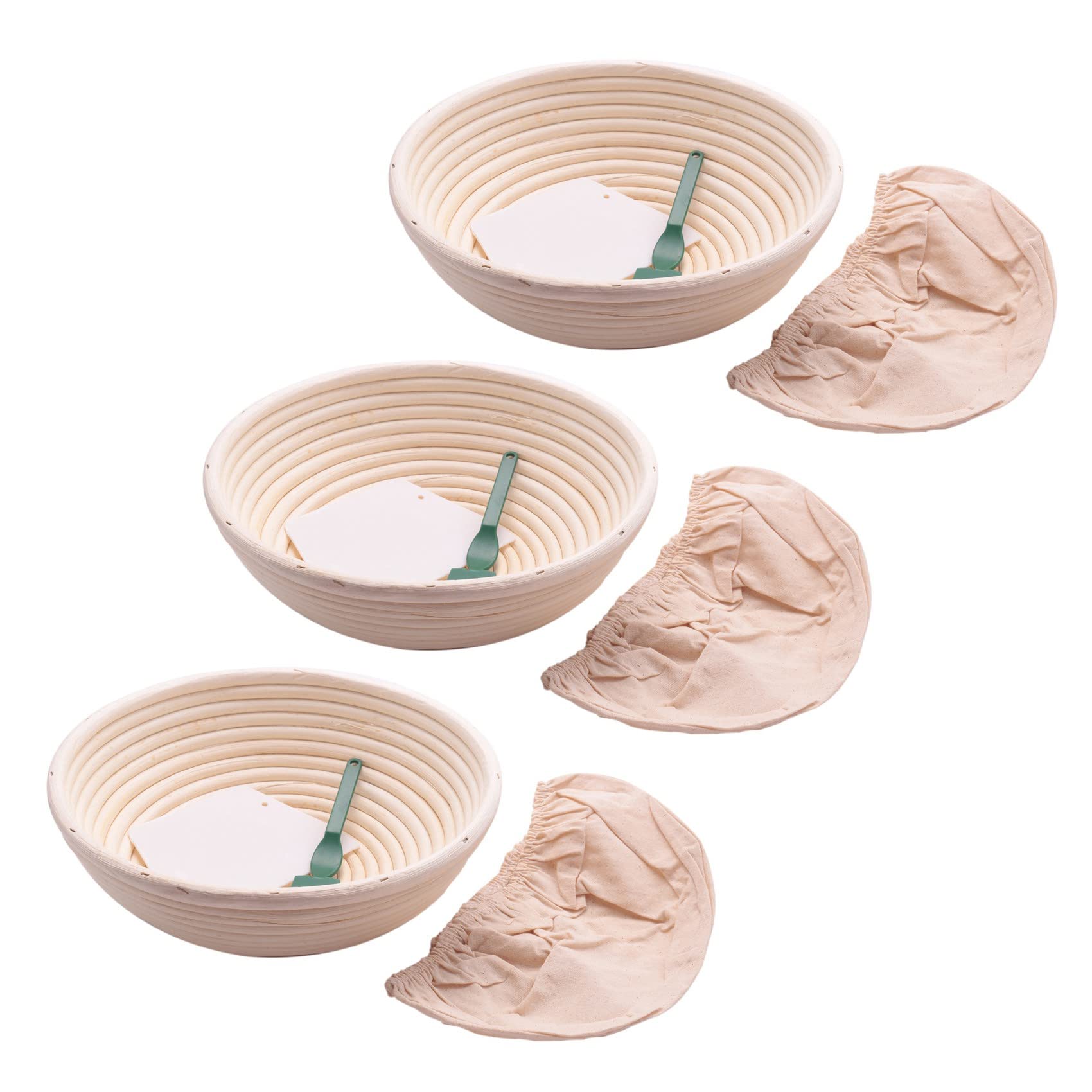 Hndhbfgrt 3X 10 Inch Bread Proofing Basket - Banneton Proofing Basket + Cloth Liner + Dough Scraper + Bread Lame - Basket Set