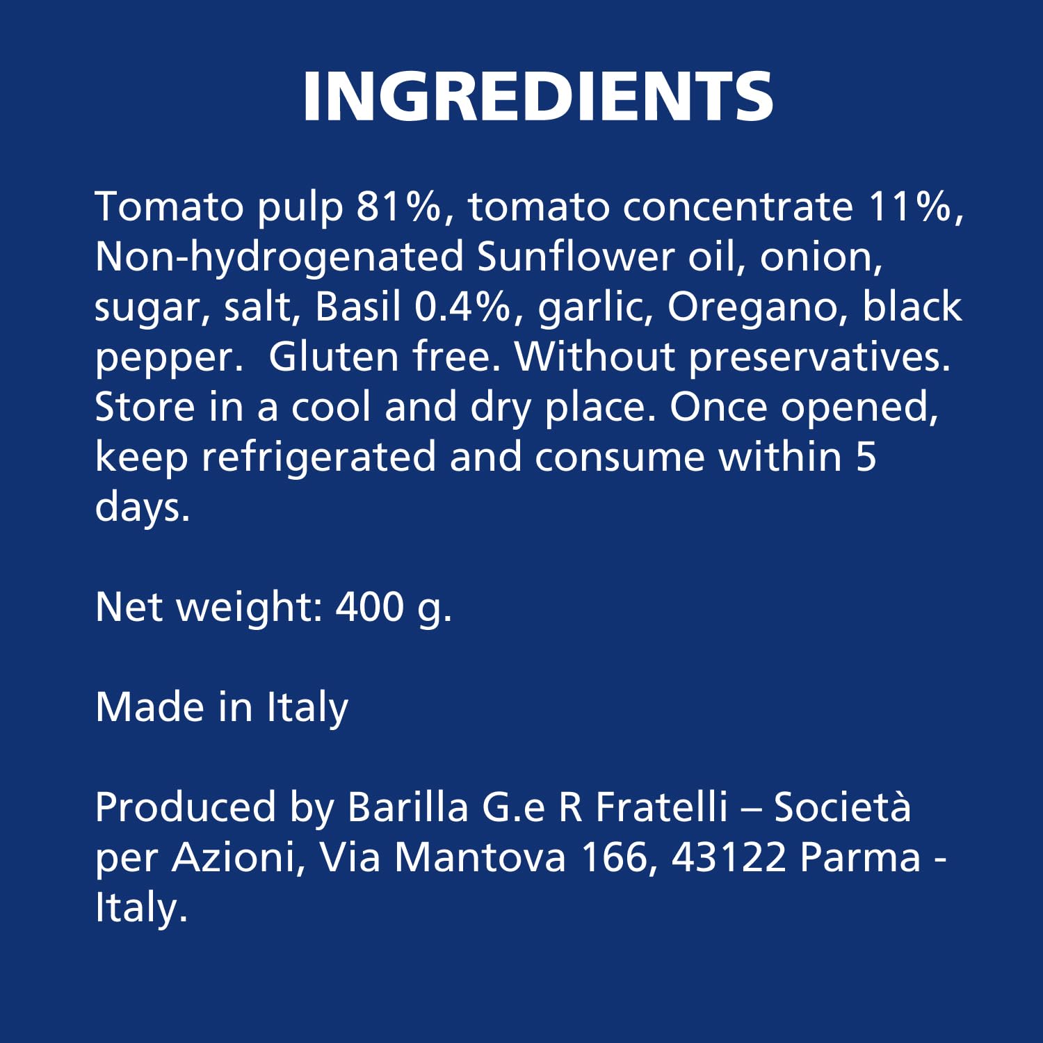 Barilla Salsa de tomate para pizza frasco 400 g