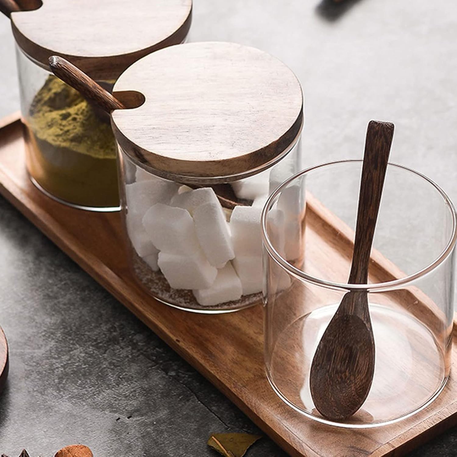 Sugar Bowl with lid Transparent Glass Sugar Bowl Household Seasoning Pot Kitchen Supplies Sugar Bowl