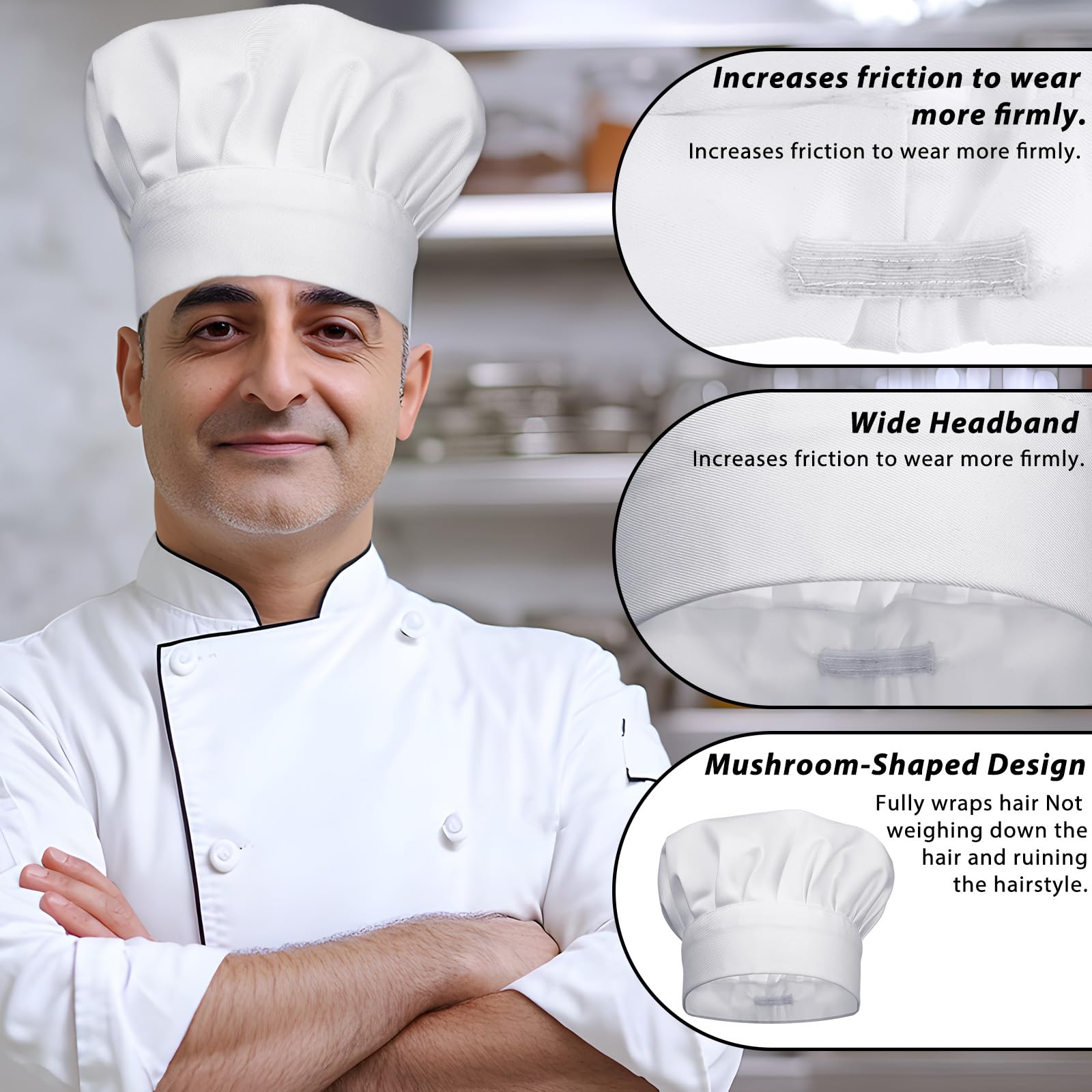 Czapka kucharska, biała, 2 sztuki, męska czapka kucharska, czapka kucharska, dla kobiet i dorosłych, uniseks, regulowana czapka kucharska, bawełniana czapka kucharska, profesjonalna czapka