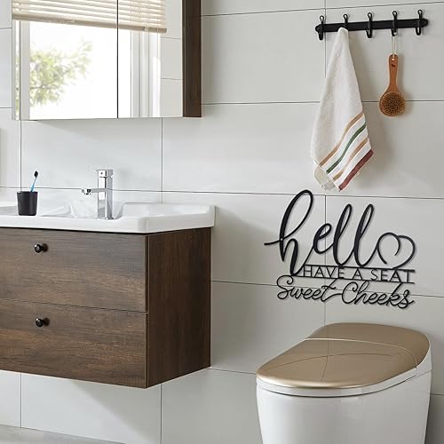Miniatura 8 de OYEFLY Hello Sweet Cheeks - Decoración de pared de metal para baño, letrero de metal (negro)