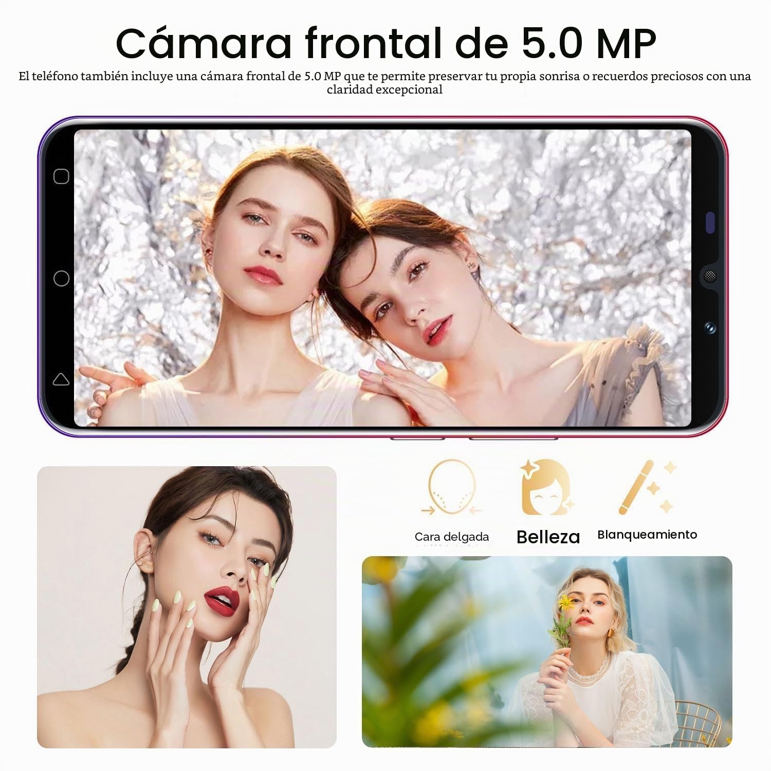 5.0 Pulgadas Teléfono Inteligente Barato, 16GB ROM (Expansible hasta 128GB), Android 9.0, Teléfono Dual SIM 3G, Compatible con Reconocimiento Facial (Blue)