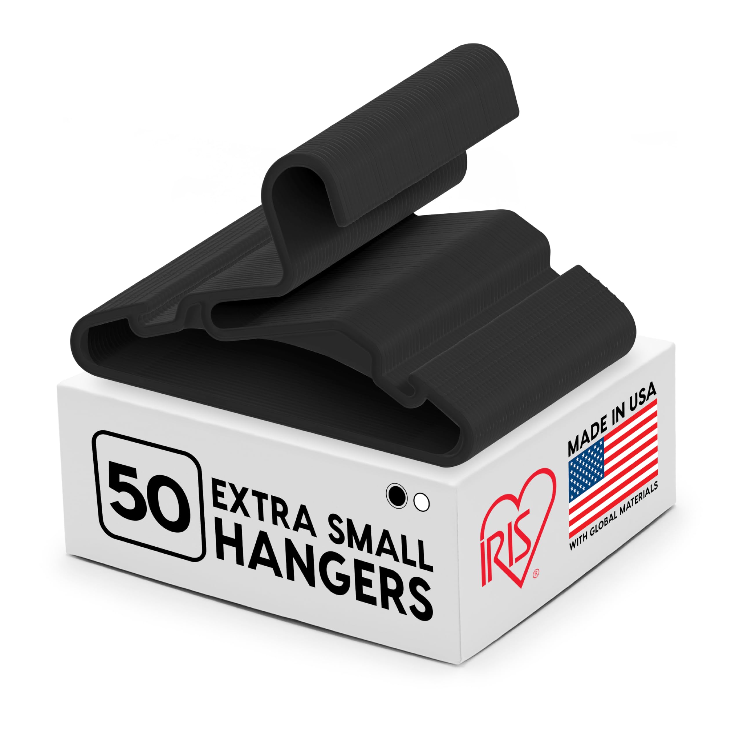 IRIS USA Extra Small Hangers 50 Pack, 11.87" W x 6.75" H, Black