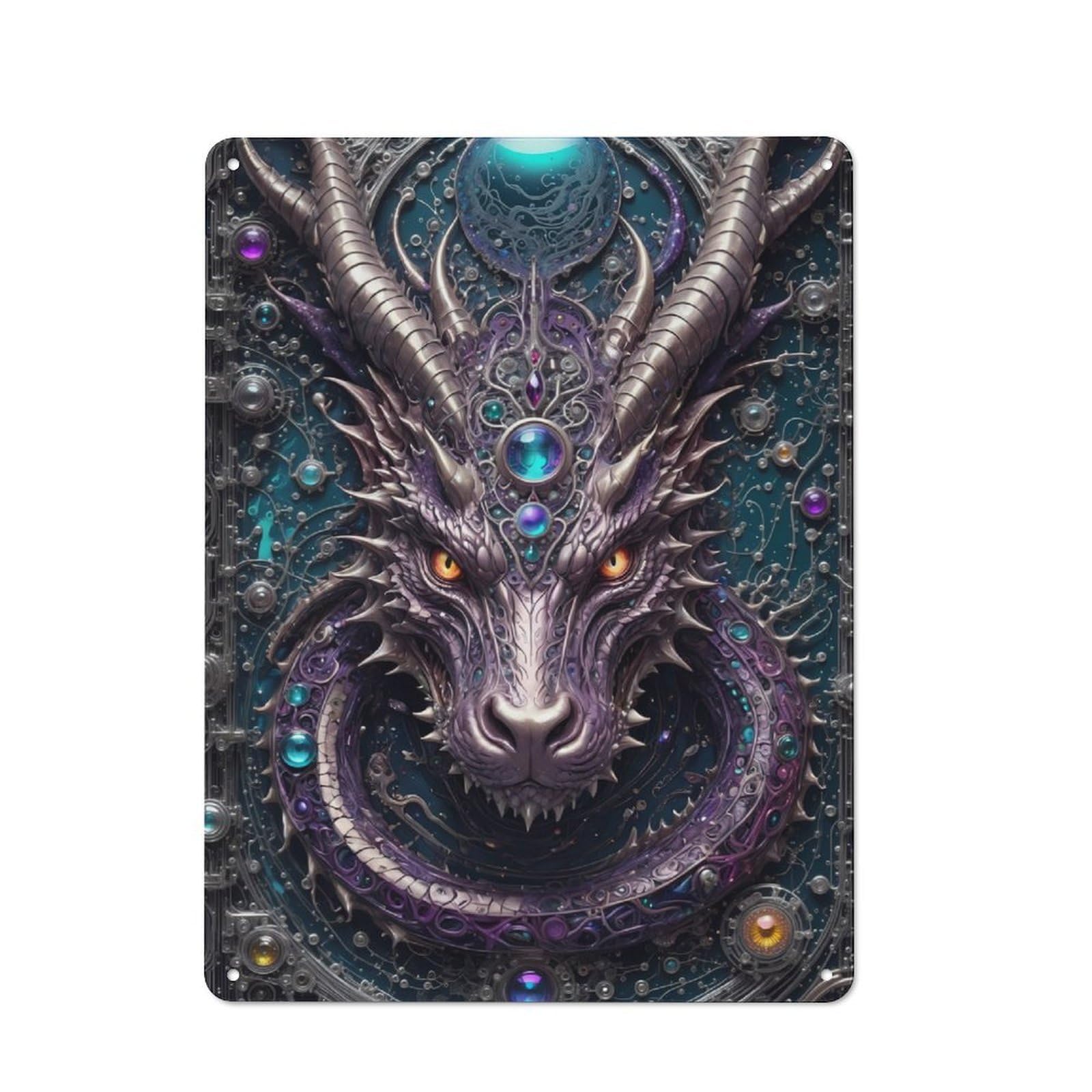 Junmoney Quantum Dragon Portrait Retro Vintage Metal Sign 40X30cm, Restaurant Wall Art For Coffee Bar, Small Shop Or Dining Room