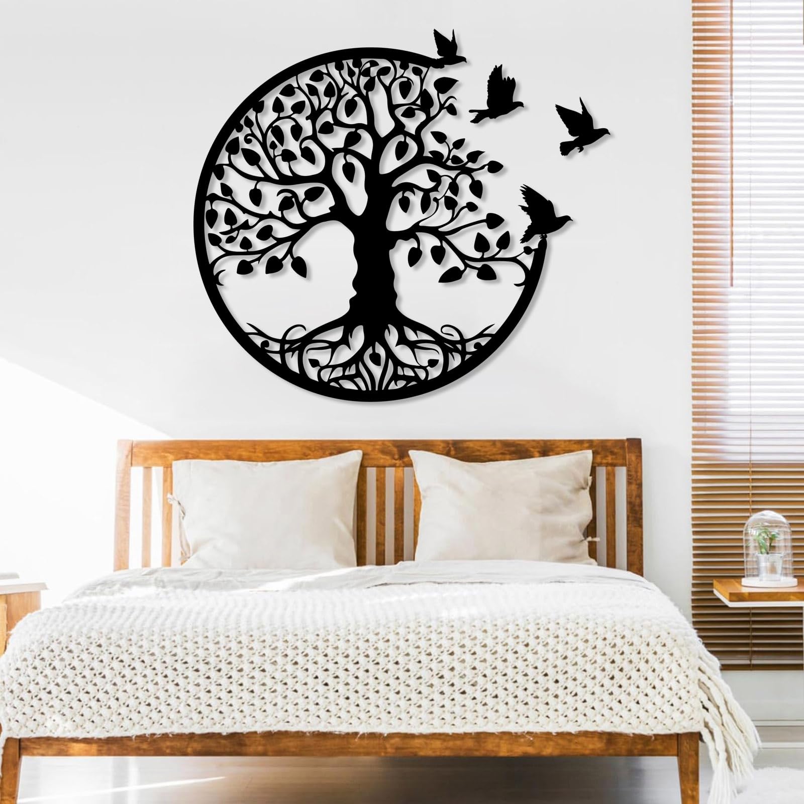 Arte de Pared de Metal con Forma de árbol de la Vida, decoración de pájaros, árbol de la Vida con pájaros, Letrero de árbol genealógico, decoración para Sala de Estar y d