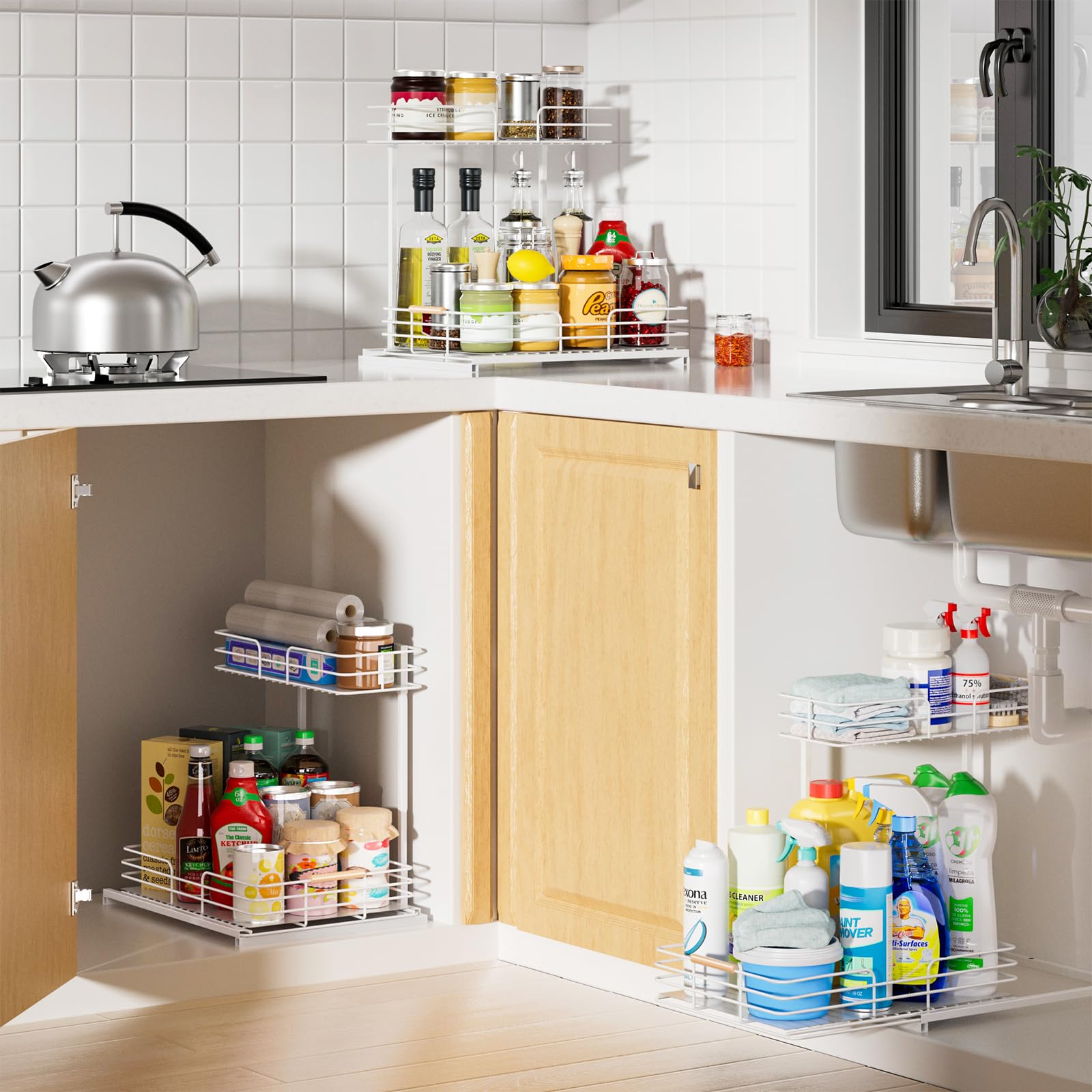 Delamu Paquete De 3 Organizadores Y Almacenamiento Debajo Del Fregadero,  Organizador De Gabinete De Baño Negro, image size:1600x1600