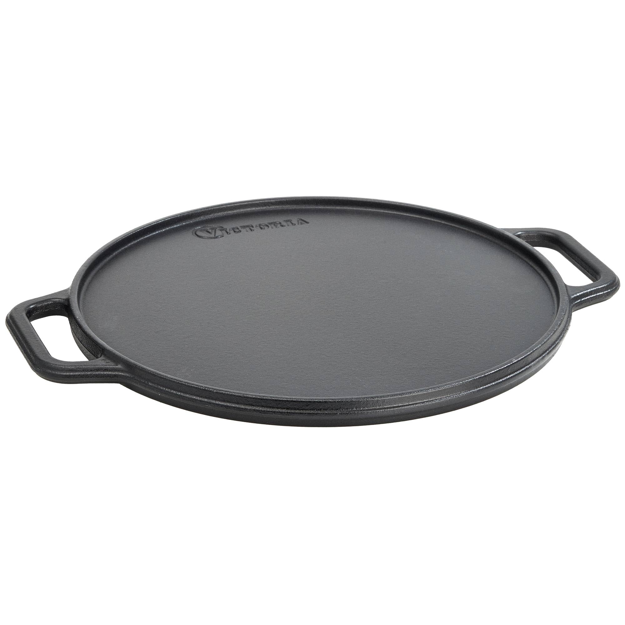 VICTORIA Grillplatte Emailliertes Gusseisen Grillpfanne 32cm Rund, Doppelseitig Verwendbar, für Feuer, Grill, Ofen, Vitrokeramik, Gas, Ohne Schadstoffe und PTFE